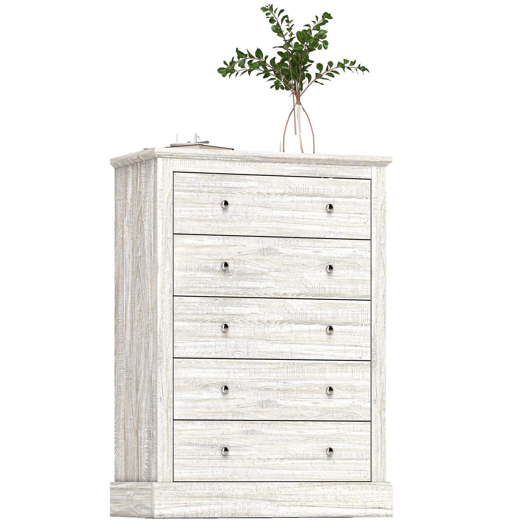 Front. Homcom - Dresser for Bedroom with 5 Drawers, 31" Wide Farmhouse Chest of Drawers with Wood Top, Anti-Tip Kit, Protective Pads - Oak.