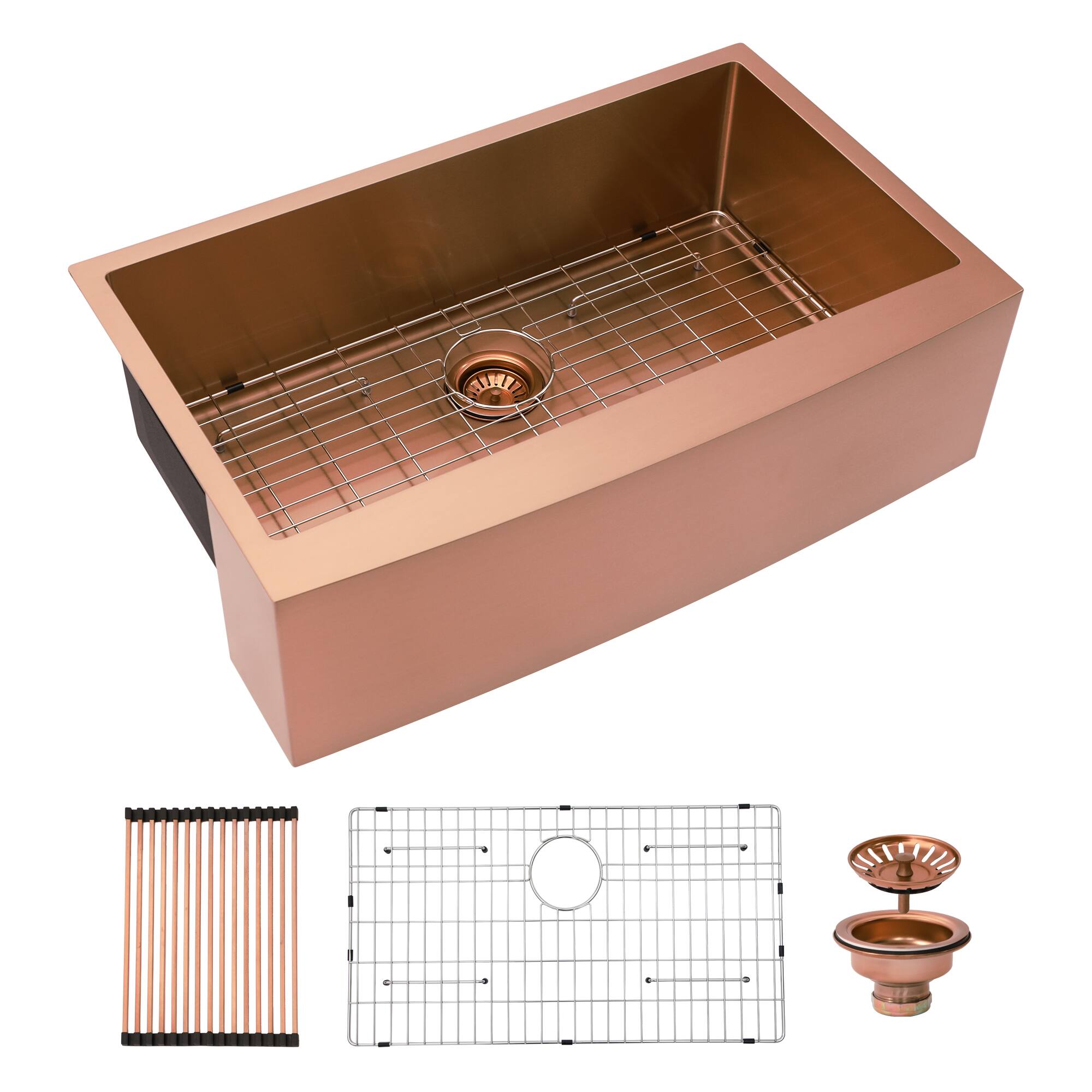 Alt View 1. Siljoy - 36 Rose Gold Farmhouse Sink - 36 Inch Kitchen Sink Stainless Steel 16 gauge Apron Front Kitchen Sink - Rose Gold.