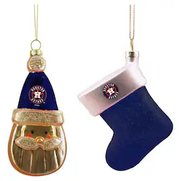 The Memory Company - Houston Astros Two-Pack Santa & Stocking Blown Glass Ornament Set - Multicolor