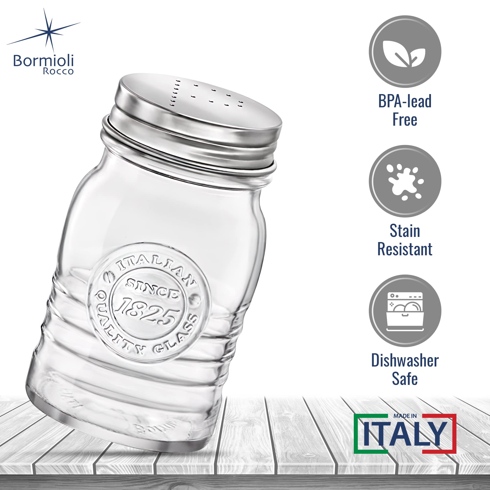 Bormioli Rocco BPA-lead Free M ITALIAN SINCE 1825 QUALITY GLASS Stain Resistant Dishwasher Safe SN MADE IN ITALY