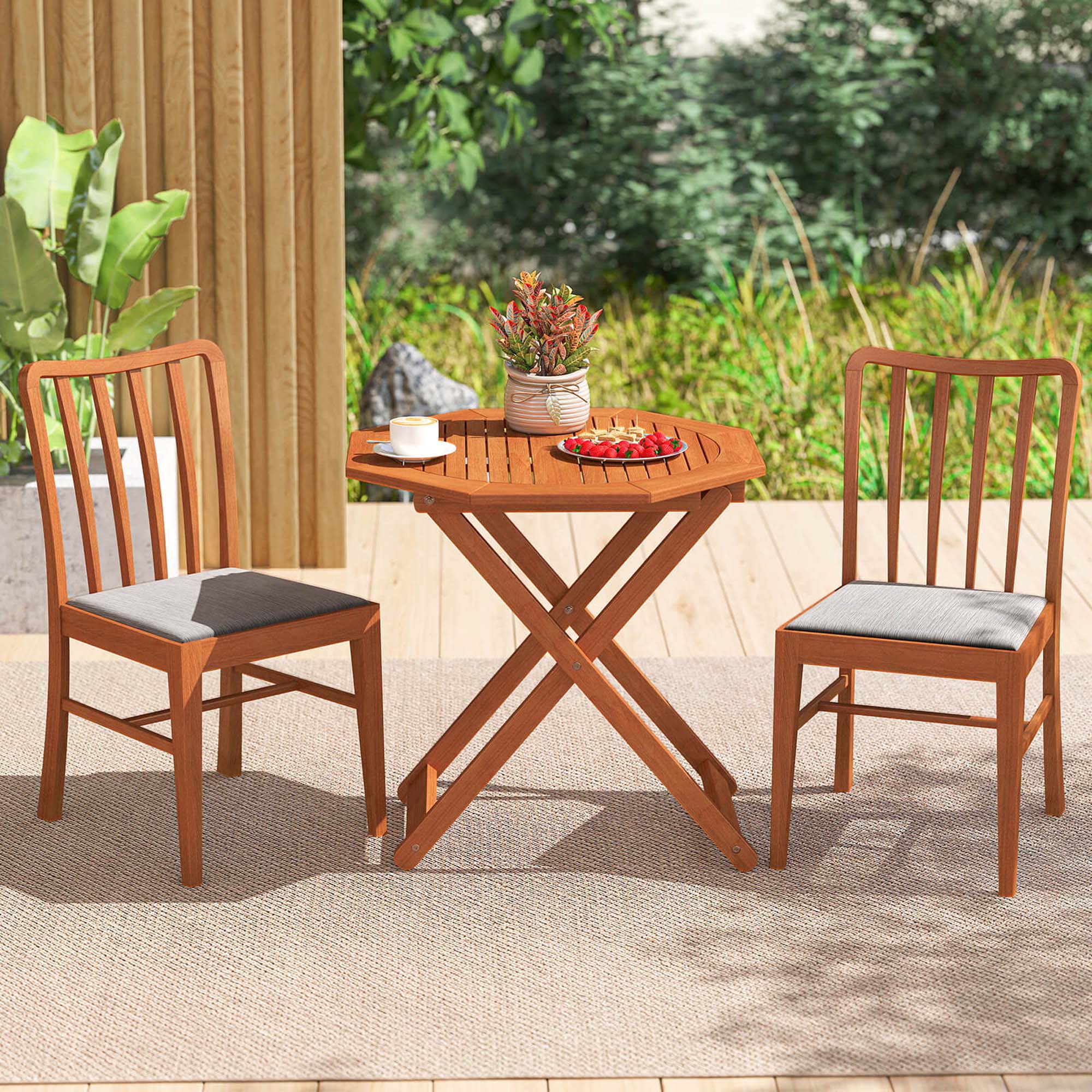 Alt View 3. Costway - Costway 1 PCS Outdoor Patio Folding Wood Dining Table for 4 with 2" Umbrella Hole for Garden - Natural.