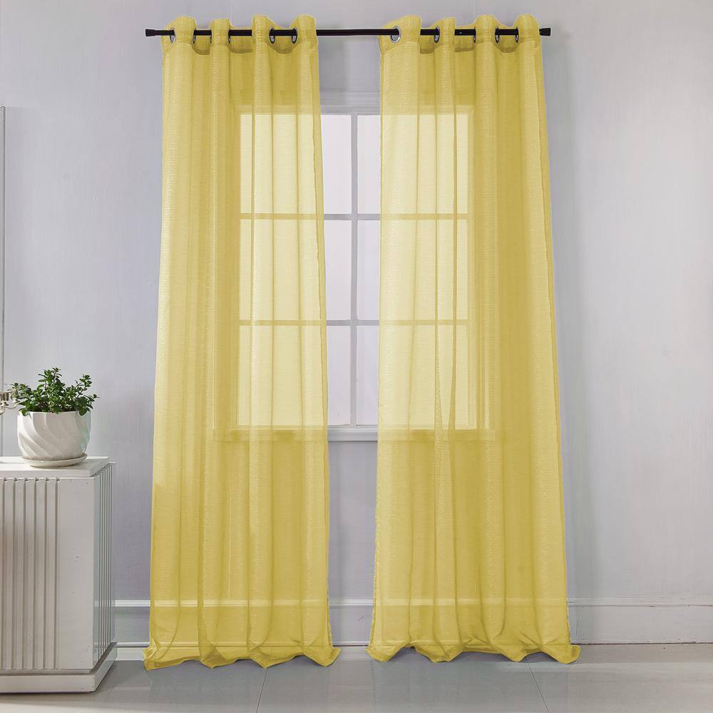 Angle. RT Designers Collection - Stylish Ramallah Lonnie Grommet Curtain Panel in Lemon - 54x90 Inches - Lemon.
