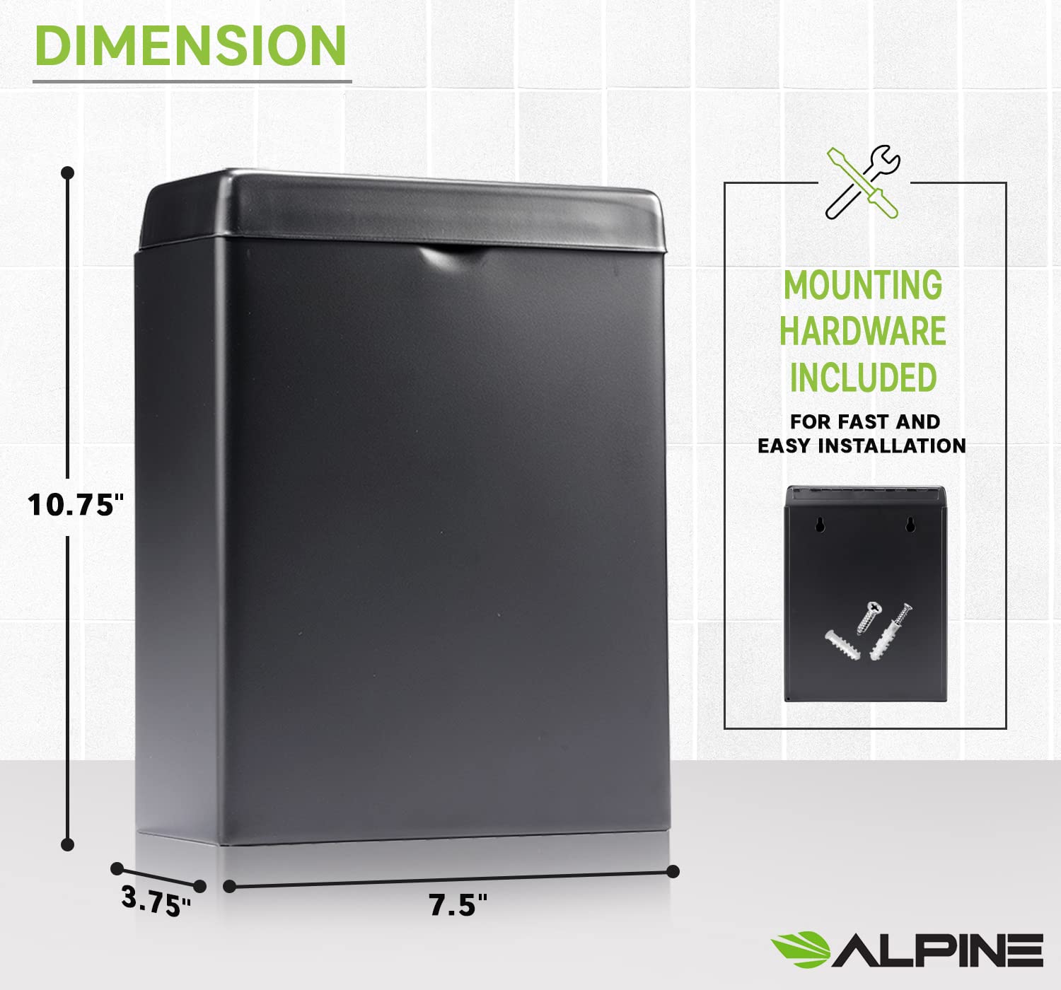 DIMENSION, MOUNTING HARDWARE INCLUDED FOR FAST AND EASY INSTALLATION, 10.75", 3.75", 7.5", ALPINE