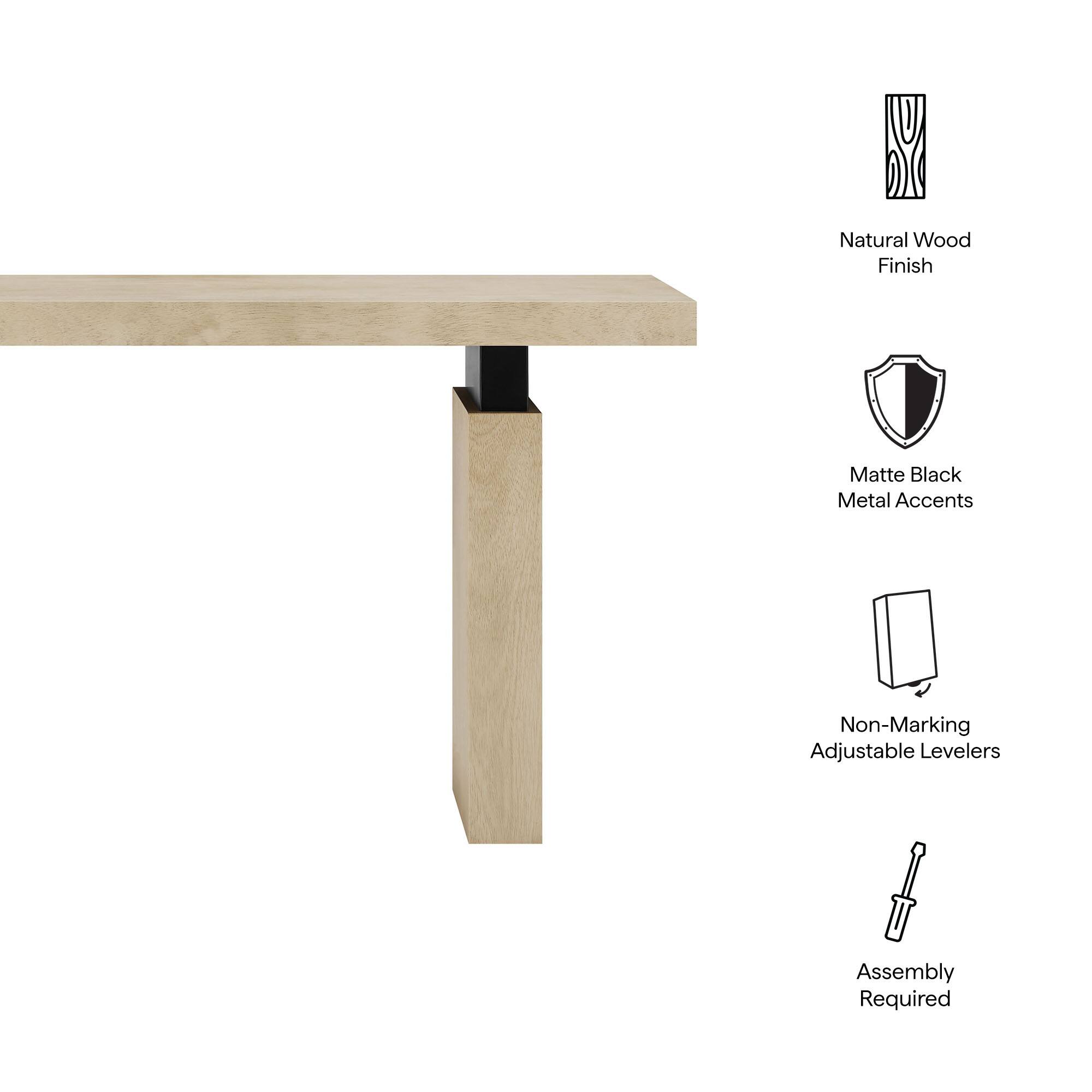Natural Wood Finish  
Matte Black Metal Accents  
Non-Marking Adjustable Levelers  
Assembly Required