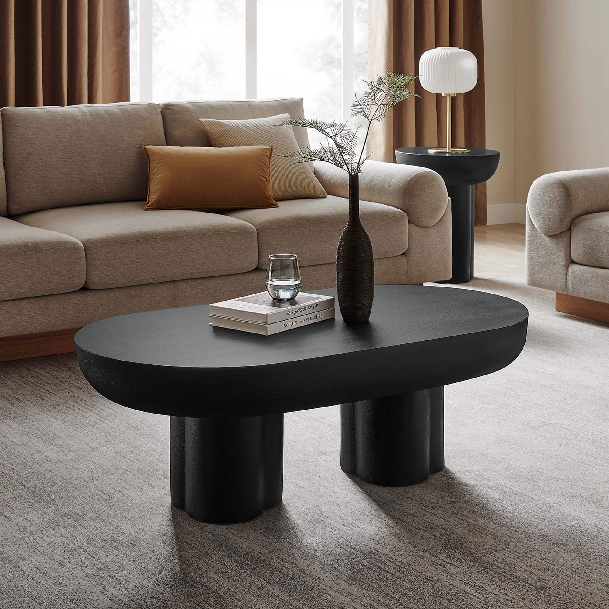 Caspian Oval Concrete Coffee Table by Modway - Black