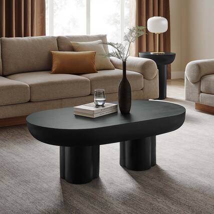 Front. Modway - Caspian Oval Concrete Coffee Table by Modway - Black.