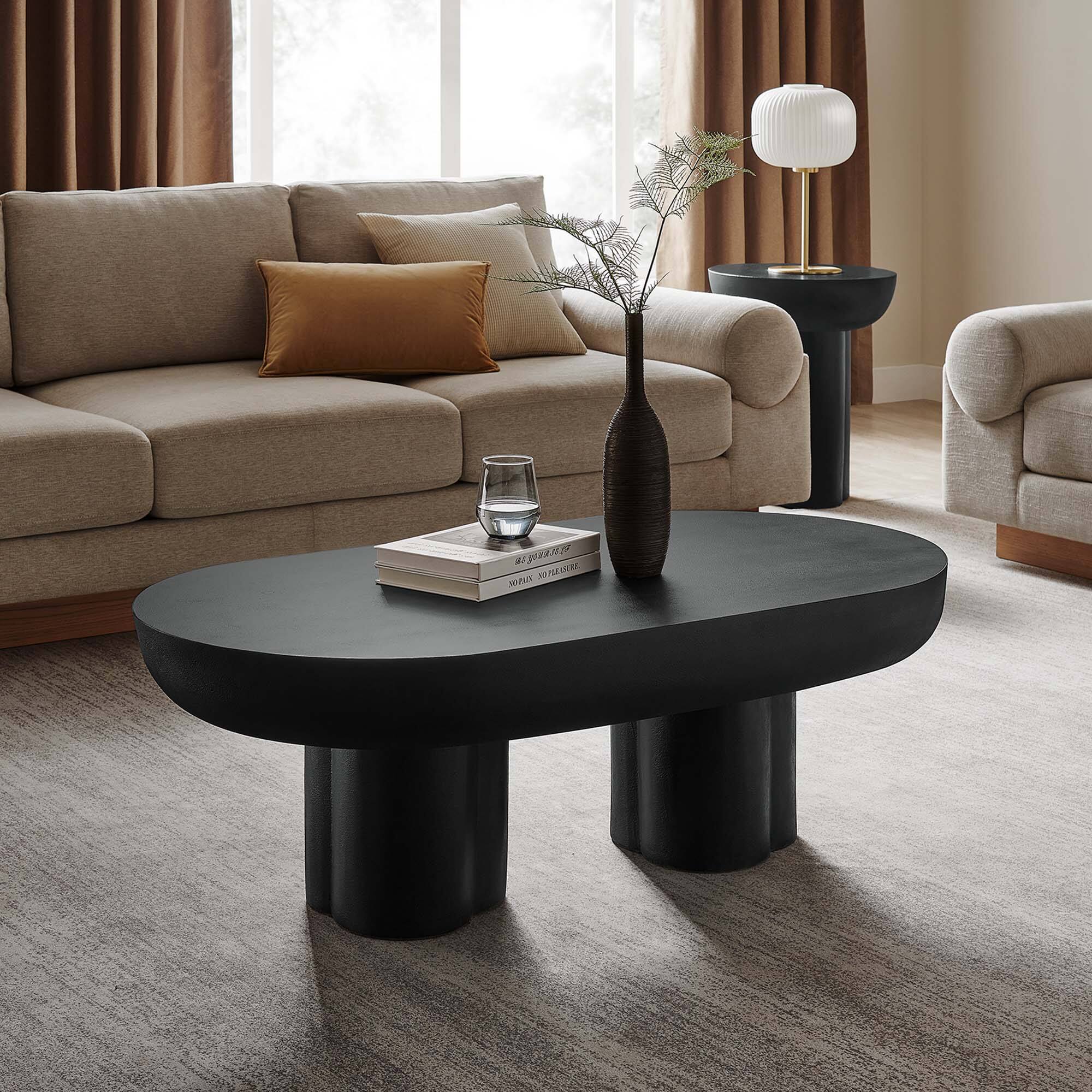 Front. Modway - Caspian Oval Concrete Coffee Table by Modway - Black.