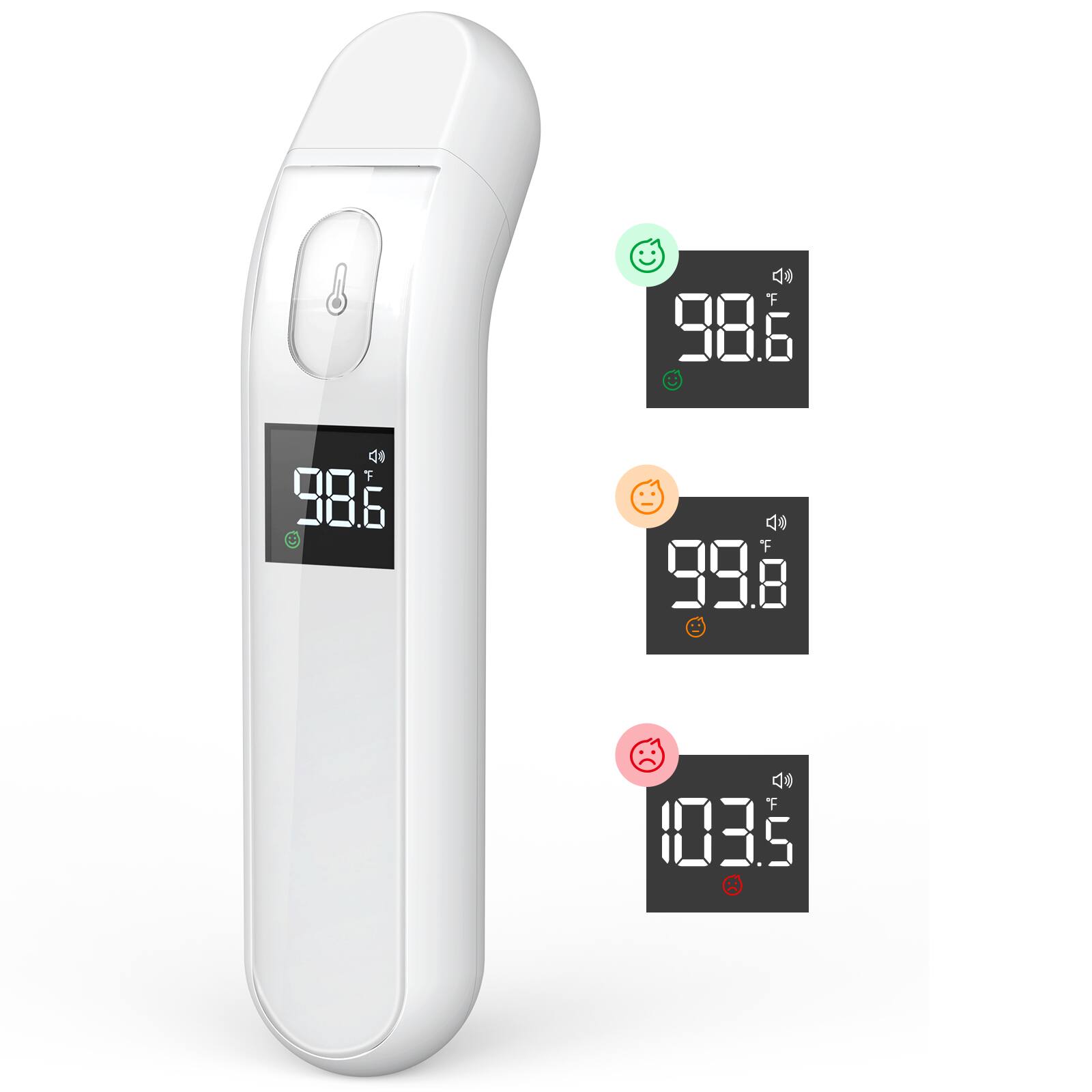 iHealth - No-Touch Forehead Thermometer for Kids and Adults, Color-Alert and Silent Mode, Color-Indicator, 1-Second Fever Check - White