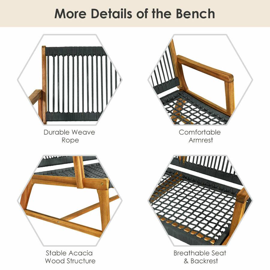 Gymax Wooden Rope Bench Loveseat Patio Garden Outdoor w/ Armrest ...