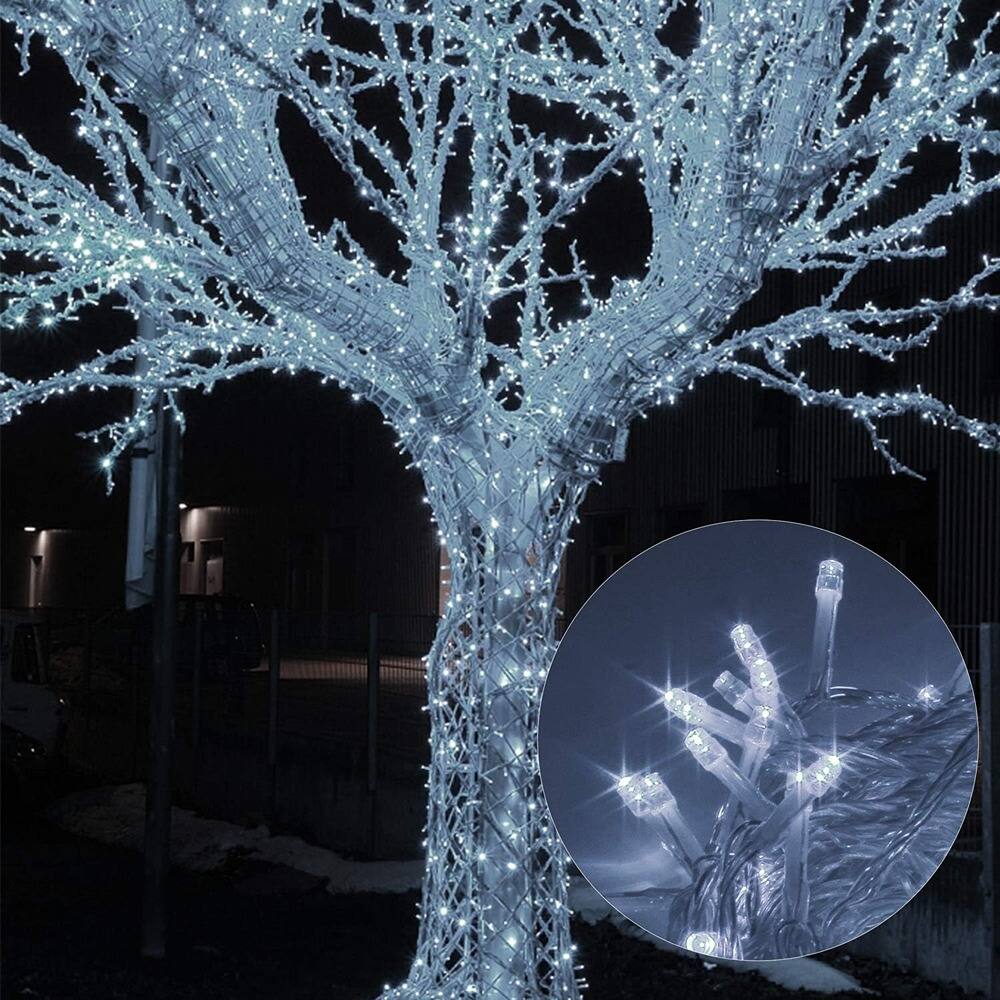 Angle. PARKER SLATER - 98.5FT Christmas String Lights, 300 LED White Fairy Lights with 8 Modes Indoor Outdoor - White.