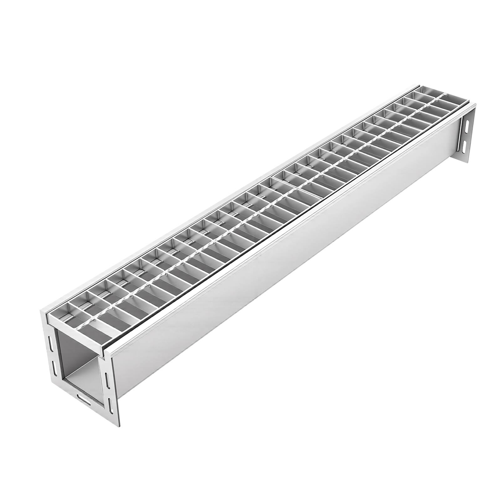VEVOR - Trench Drain, 39.3 x 5.8 x 5.5 in, Linear Drainage Channel with Galvanized Steel Grate,304 Stainless Steel Channel Drain - Silver
