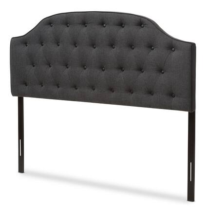 Front. Baxton Studio - Windsor Modern and Contemporary Fabric Upholstered Scalloped Buttoned Queen Size Headboard - Dark Grey.