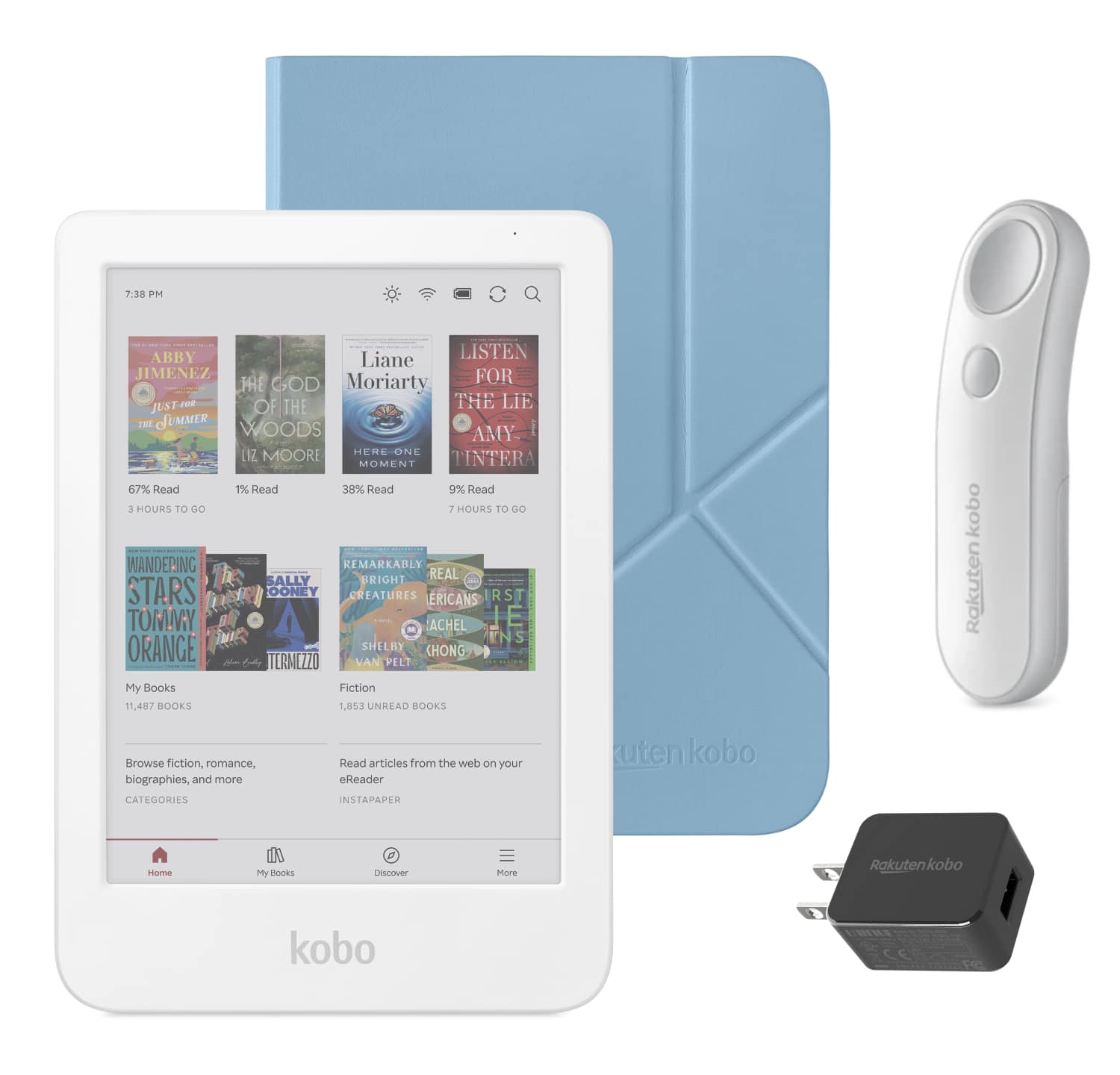 Kobo - Clara Colour (White) eReader with White Remote & AC Bundle - 2025 - Dusk Blue SleepCover