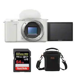 Bundle - Sony - ZV-E10 Mirrorless Camera, White with 64GB SD Card, Shoulder Bag