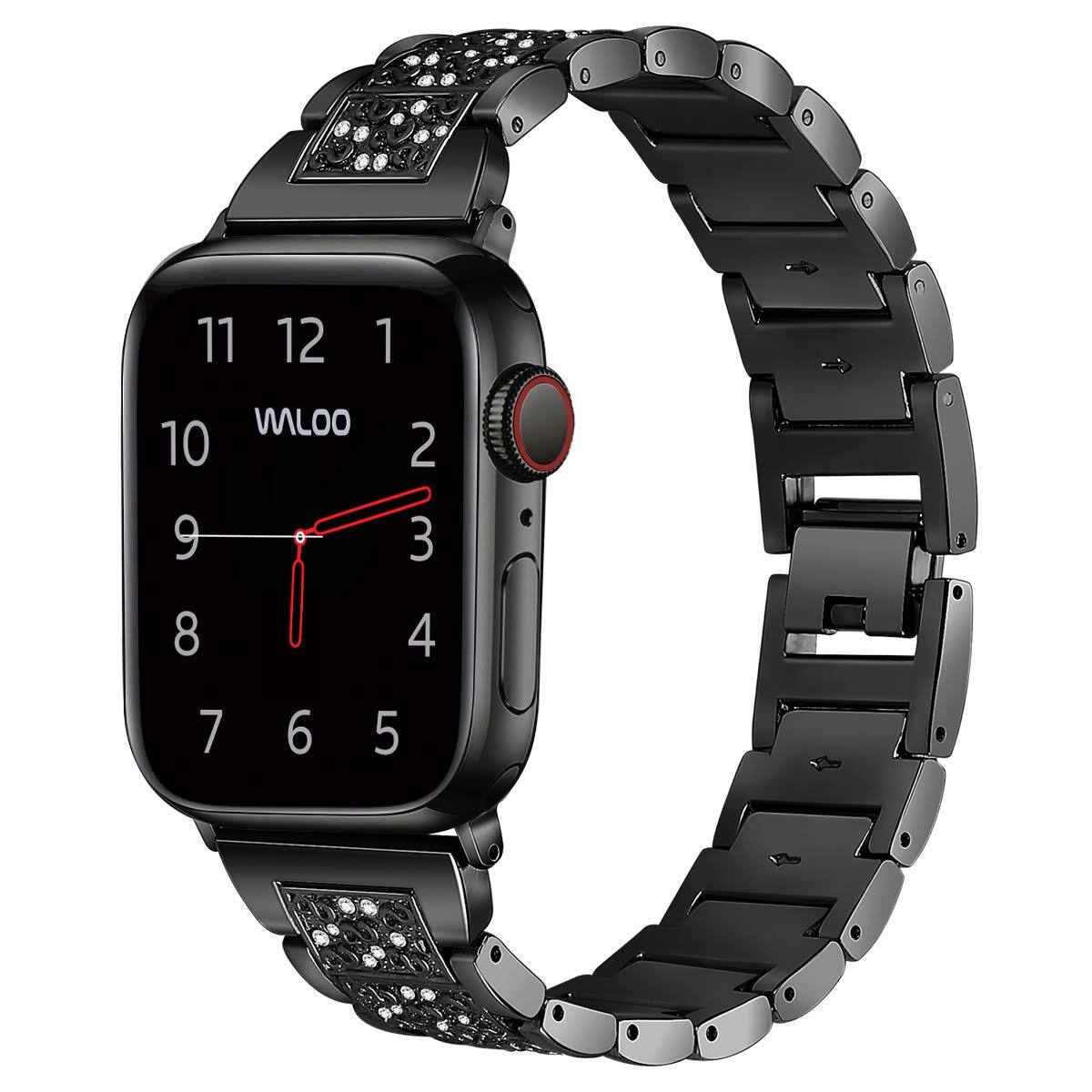 Waloo - Rhinestone Pattern Band For Apple Watch - Black