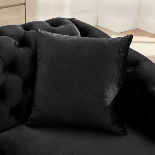 Alt View 2. Anysun - 84" 3-Seat Velvet Chesterfield Sofa - Button Tufted, Gold Stainless Steel Trim, Mid-Century Modern with 2 Pillows - Black.