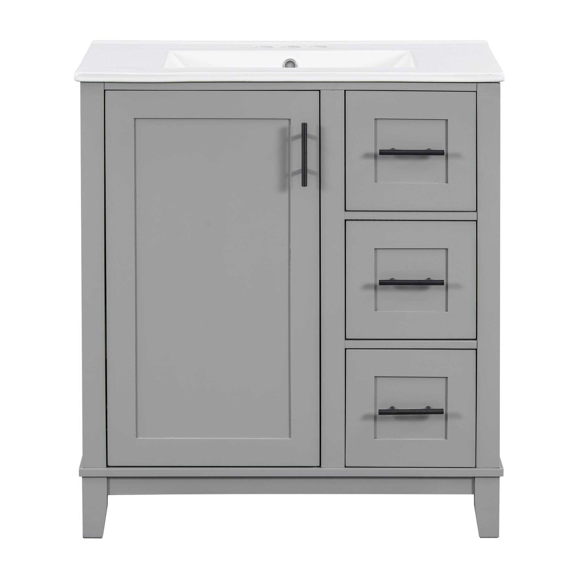 Alt View 10. Boyel Living - 30 Inch Modern Grey Bathroom Vanity with Ceramic Sink Solid Wood Frame and Soft Close Storage - Gray.