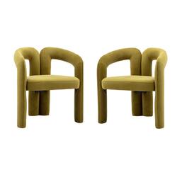 Trinkets Crazed - Modern Barrel Dining Chairs Set of 2, Velvet Fabric Upholstered Kitchen Accent Chairs with Arms/Open Back - Olive