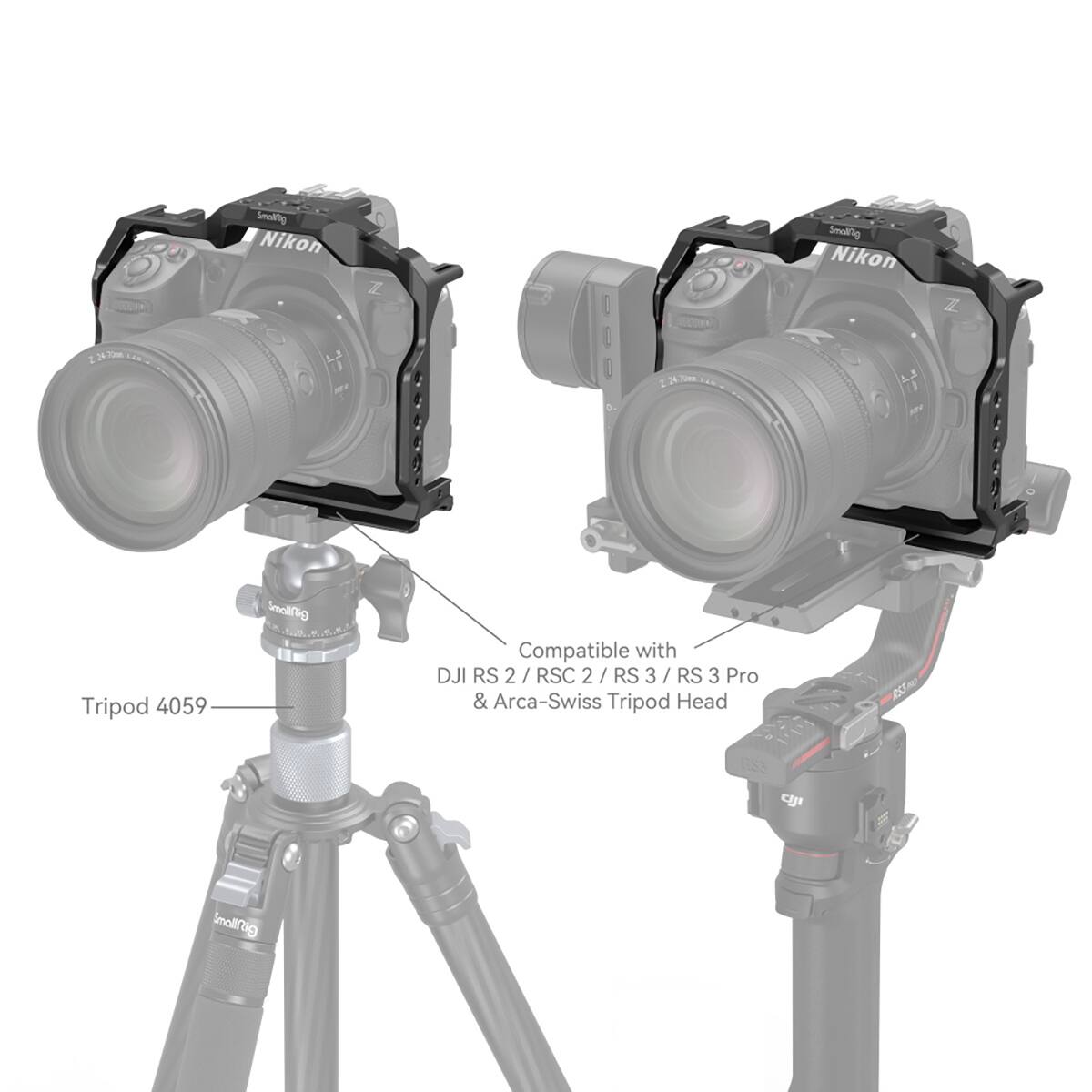 Smallrig Nikon Z  
Smallrig Nikon Z  
Tripod 4059  
Smallrig  
Compatible with DJI RS 2/RSC2/RS3/RS 3 Pro & Arca-Swiss Tripod Head