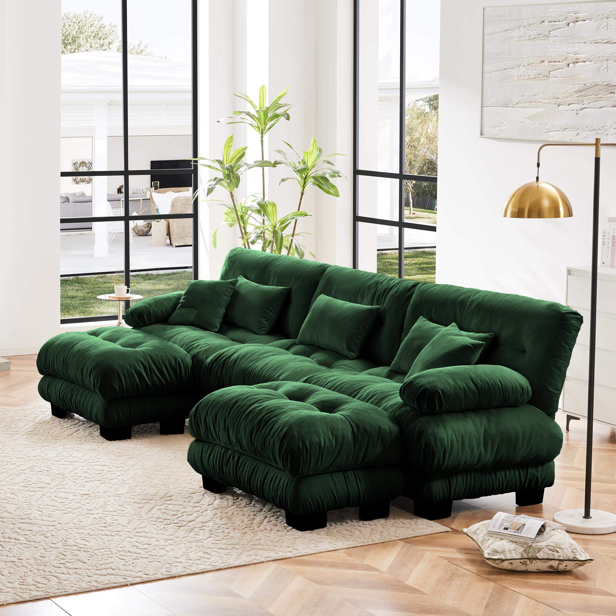 Left. LOVMOR - Luxury Modular Sectional Sofa Couch Oversized U Shaped Cloud Couch for Living RoomDeep Seat Sofa Couch with 2 Ottomans - Green.