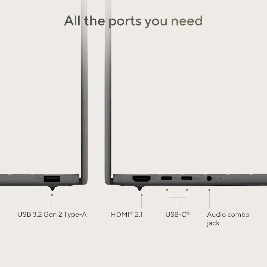 All the ports you need

USB 3.2 Gen 2 Type-A
HDMI 2.1
USB-C
Audio combo jack