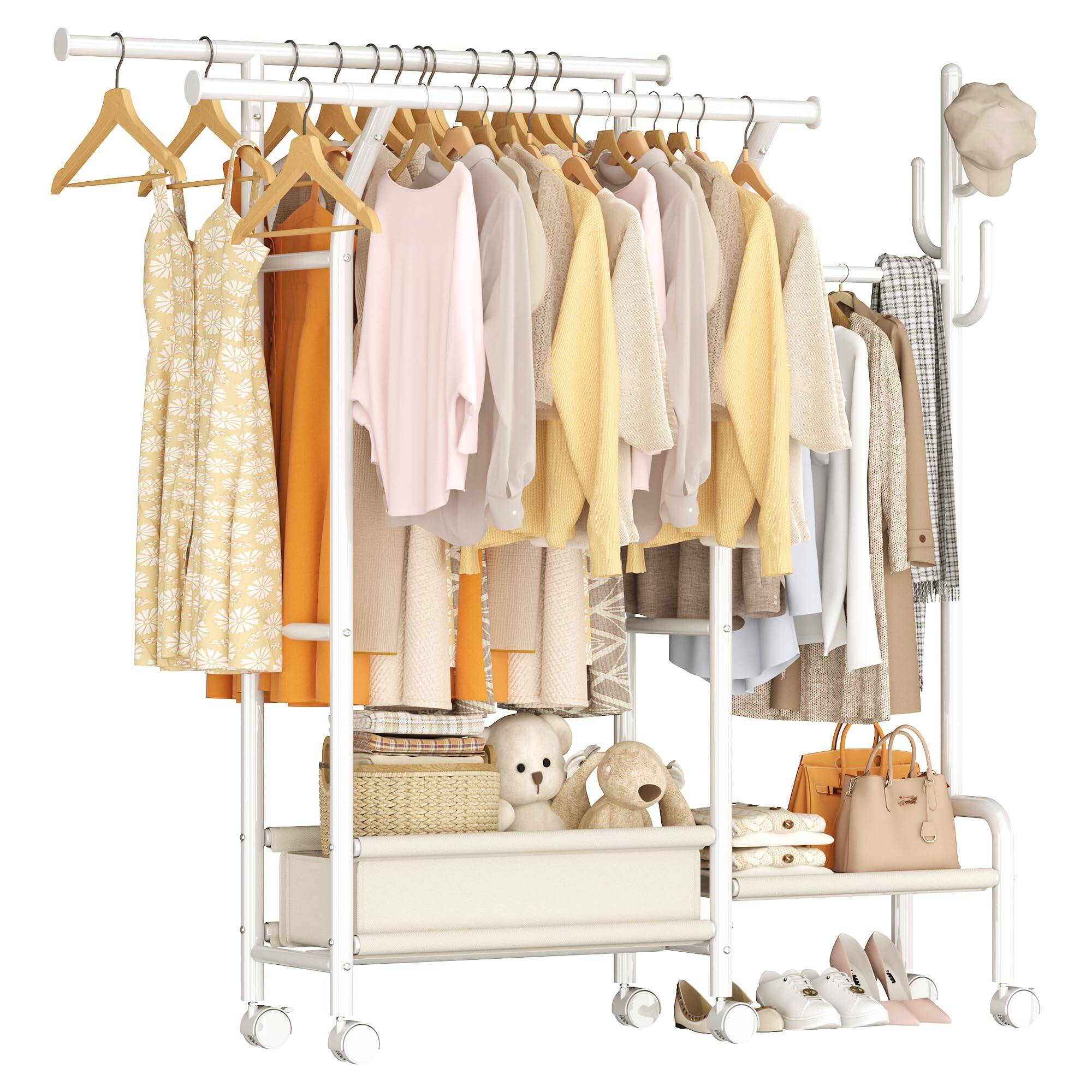 Front. Refined Abode Design - Heavy Duty Clothes Rack Load Three Rods Clothing Racks For Hanging Extendable Rolling Garment With Sturdy W... - White.