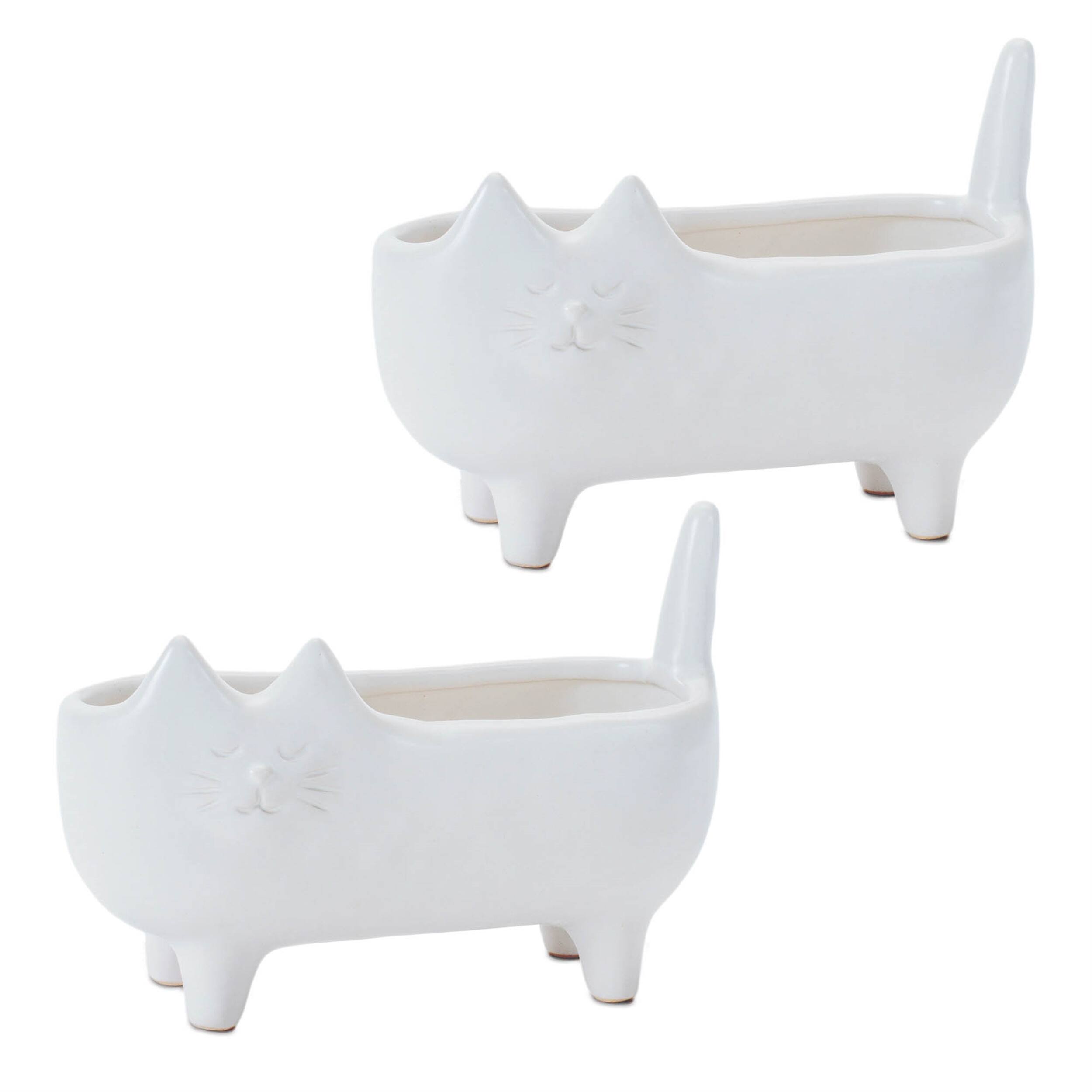 Alt View 1. BreeBe - Ceramic Cat Planter (Set of 2) - White.