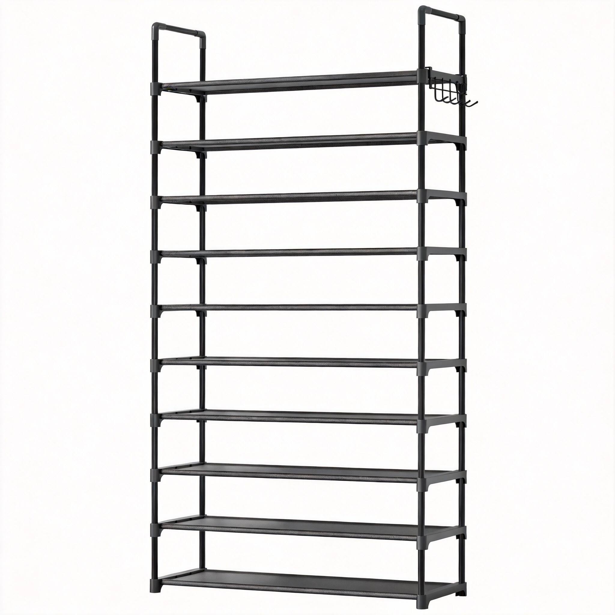 Front. CovertSafe - 10-Tier Shoe Rack with Hooks for Closet Entryway Bedroom - Black 32.2"x11.8"x68.5" 10-tier.