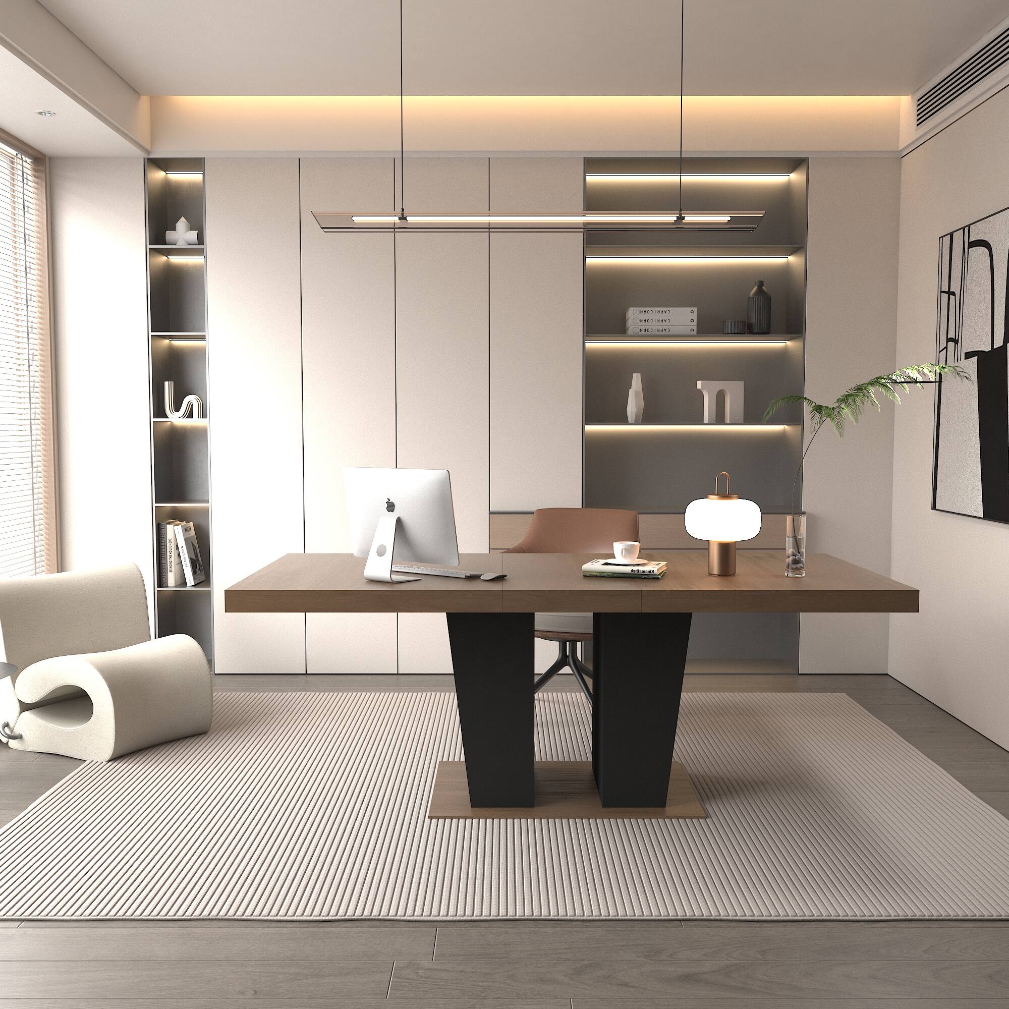 Alt View 4. Tiramisubest - Extendable Dining Table for 4-10 People, Large Rectangle Dining Table with Black Double Sturdy Pedestal Base - Beige+Brown.