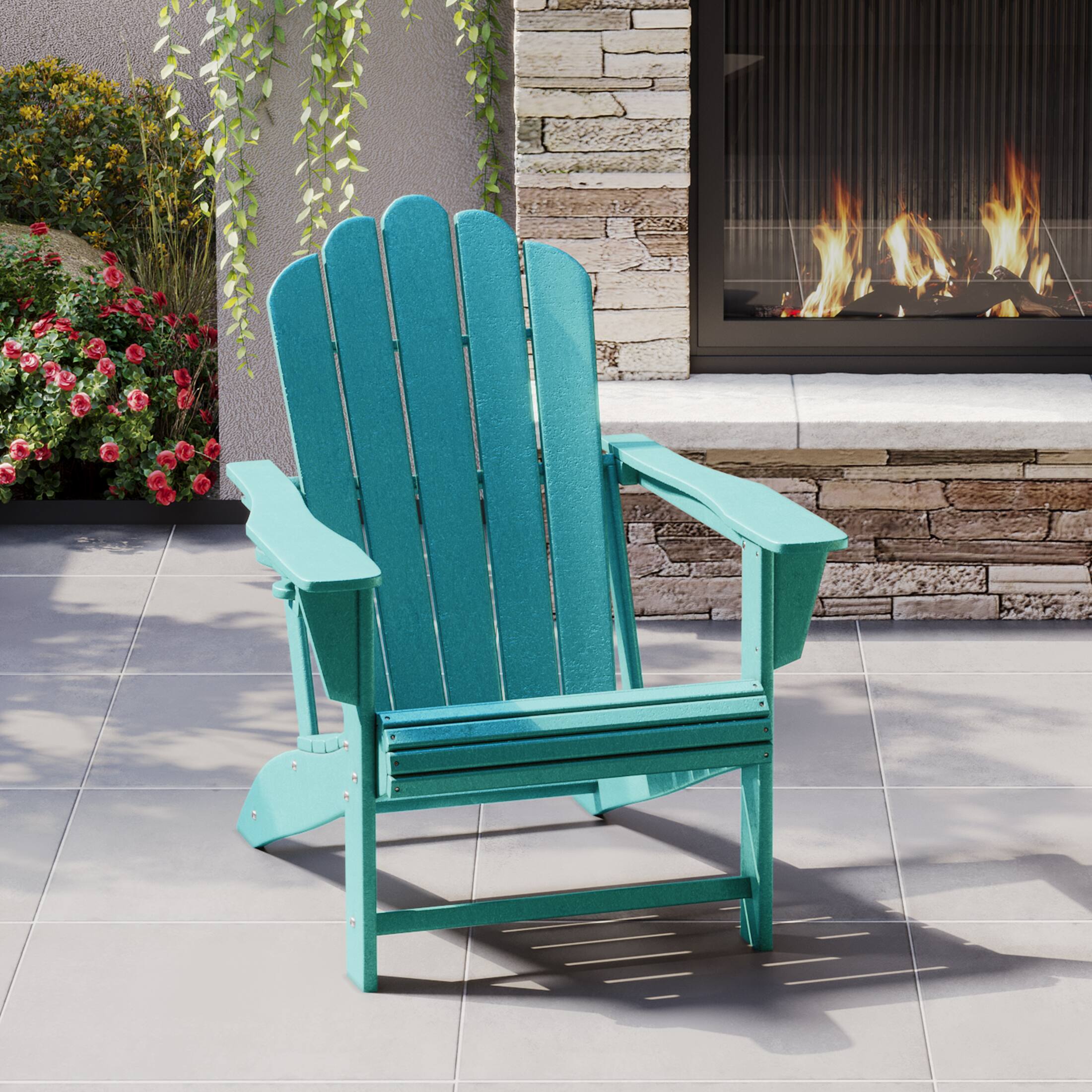 Angle. WestinTrends - WestinTrends Highland Outdoor Patio HDPE Adirondack Chair With Cup Holder - Turquoise.