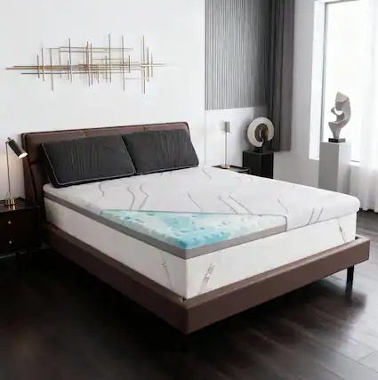 Front. Vipbear - 4 Inch Queen Ice Silk Cover, Premier Cooling Gel+Bamboo High-Density Support, Extra Firm to Firm Mattress Topper - white.