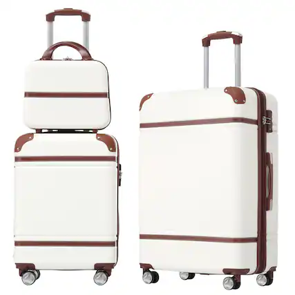 Front. Ecooso - Hardshell Luggage Sets 3 Pieces 20"+24" Luggages and Cosmetic Case Spinner Suitcase with TSA Lock Lightweight - White.