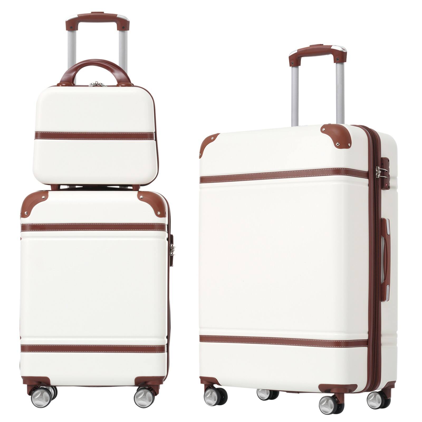 Ecooso - Hardshell Luggage Sets 3 Pieces 20"+24" Luggages and Cosmetic Case Spinner Suitcase with TSA Lock Lightweight - White