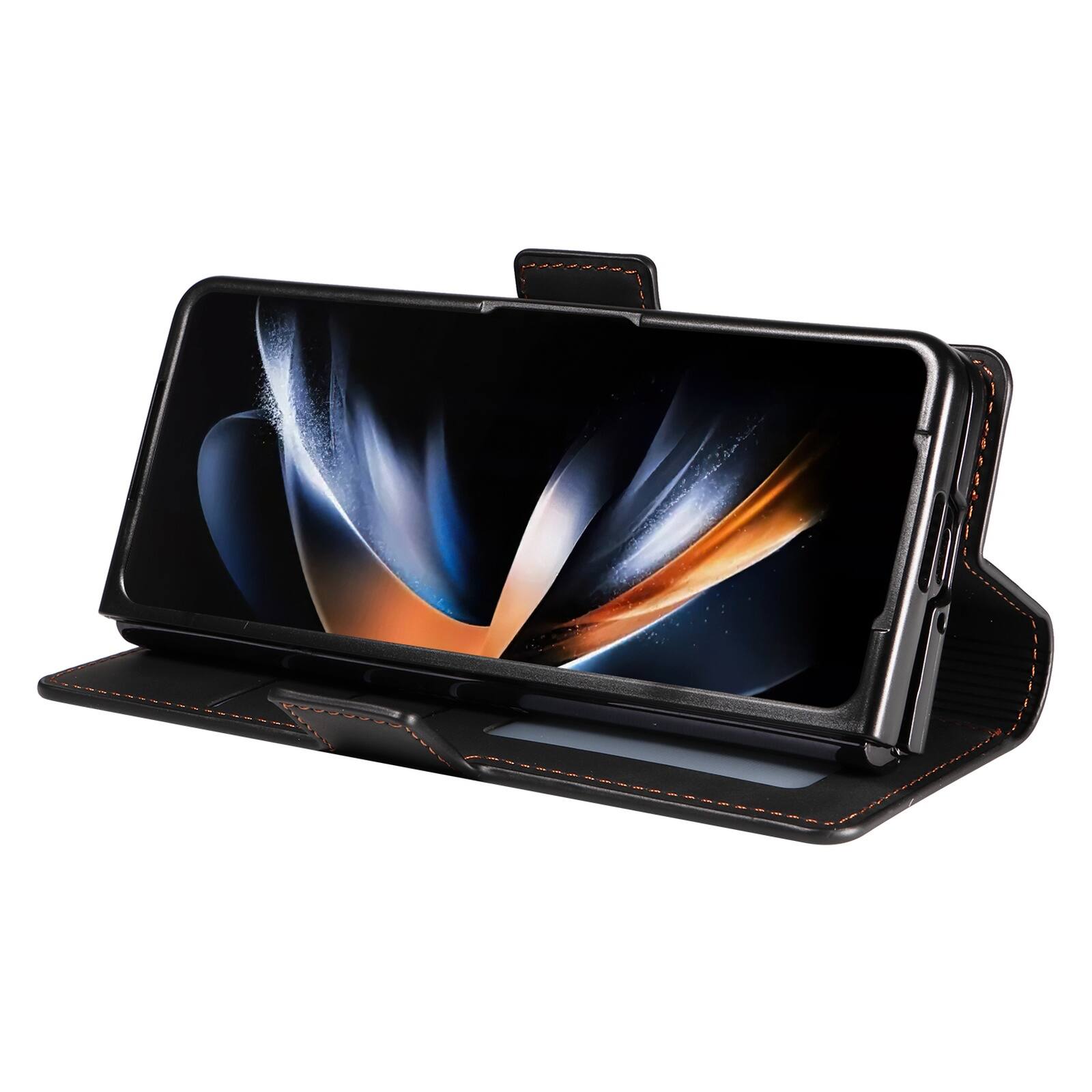 Back. Dteck - Shockproof PU Leather Case for Samsung Galaxy Z Fold 8 Ultra, Wallet RFID Blocking with Card Slots Flip Stand Cover - Black.
