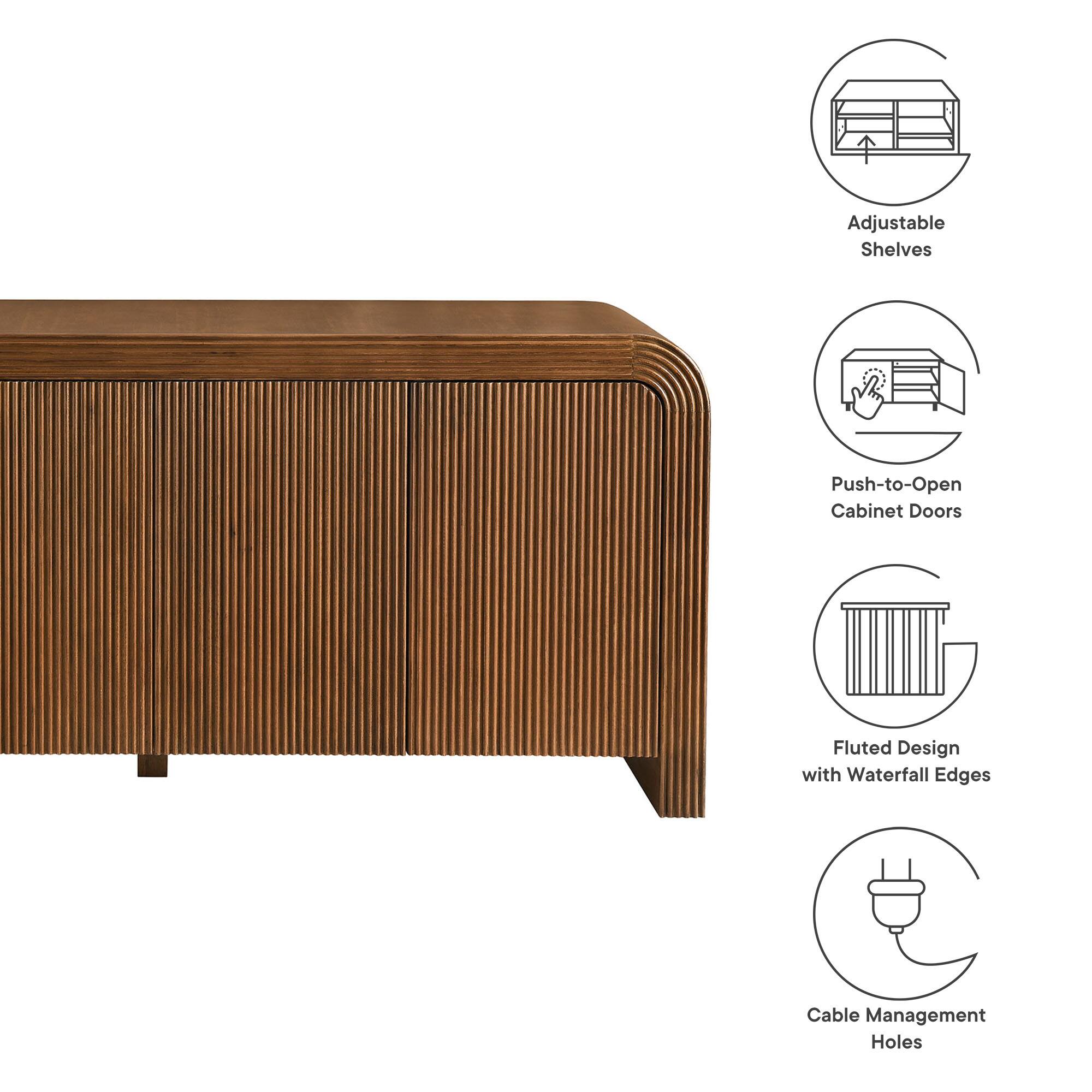 Adjustable Shelves, Push-to-Open Cabinet Doors, Fluted Design with Waterfall Edges, Cable Management Holes