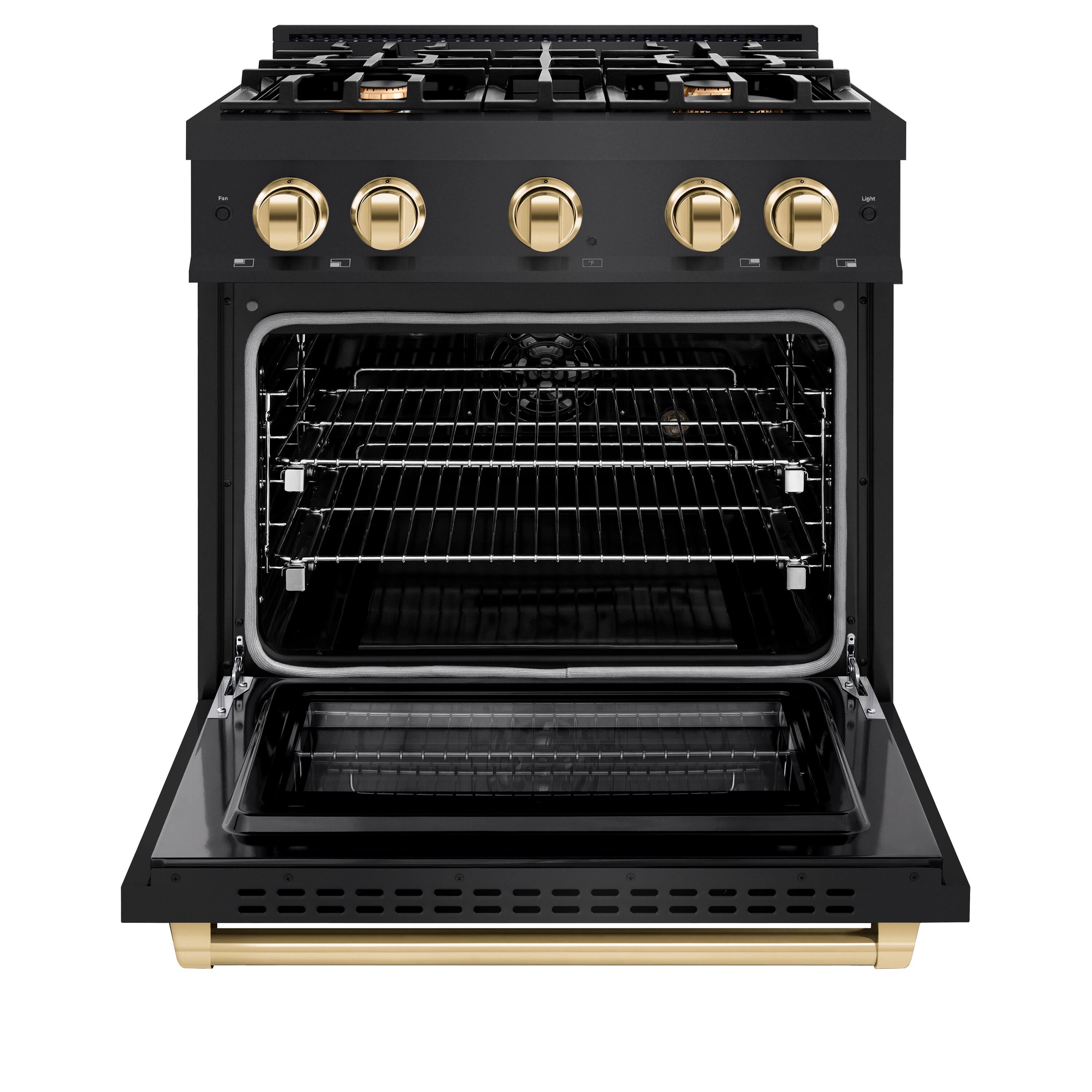 Left. ZLINE - ZLINE Autograph 30" Select Dual Fuel Black Stainless Range w/ Gold Accents (HDRBZ-30-G) - Black.