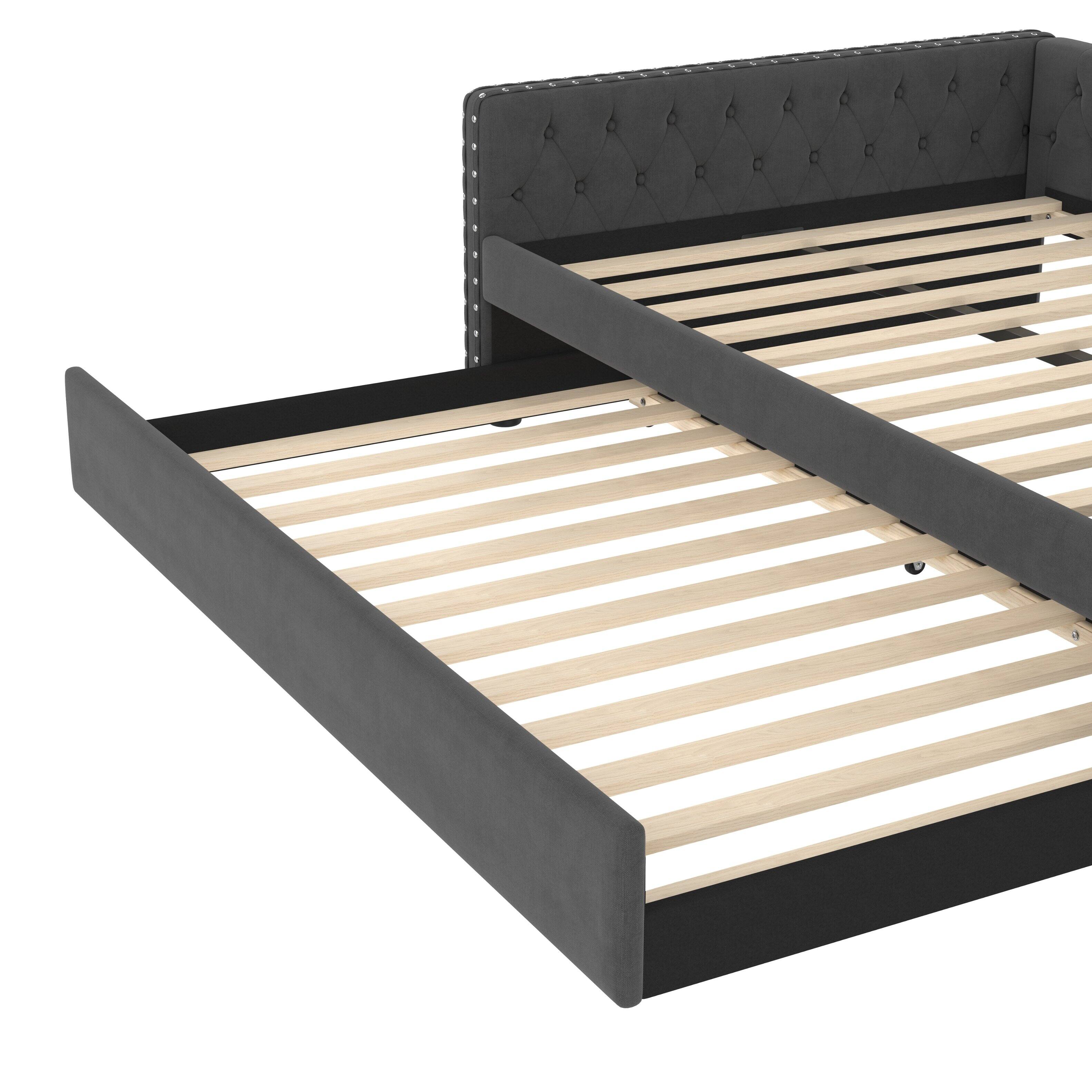 Alt View 5. Tiramisubest - Full Size Daybed, Upholstered Tufted Sofa Bed with Trundle,  Full Daybed with Twin Trundle, Gray - Gray.