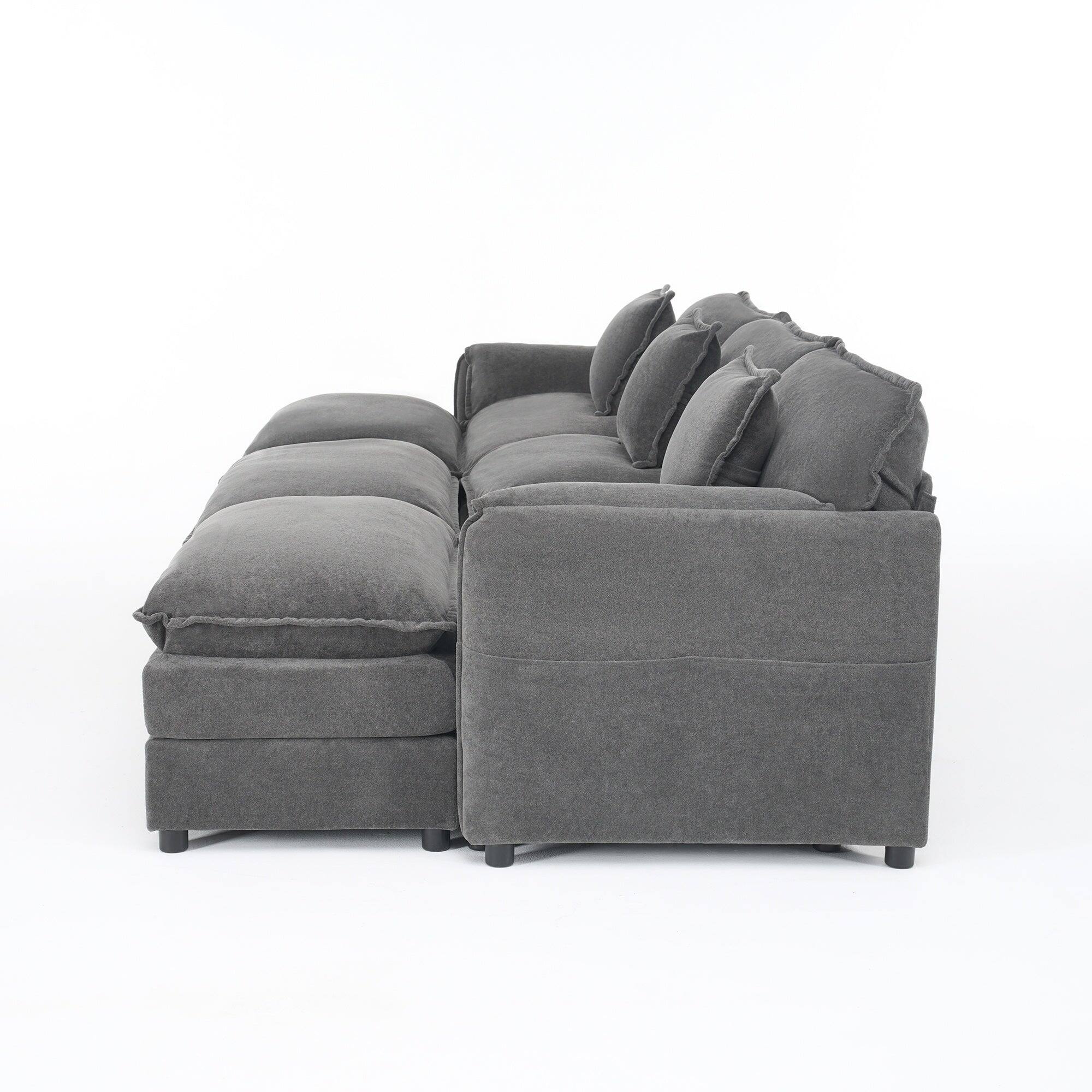 Alt View 2. Boyel Living - Modern Minimalist Grey Chenille Sofa with Side Storage Pockets 6-Seat - Grey.