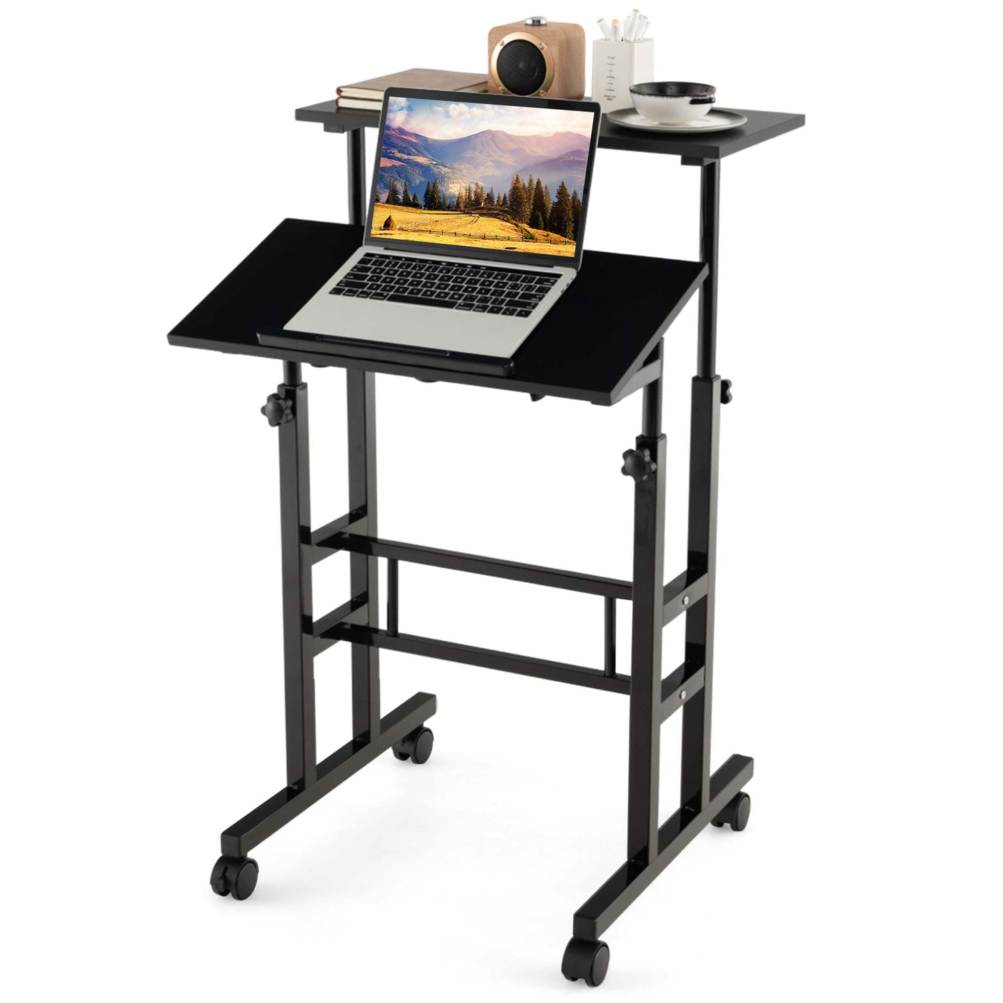 Costway-MobileStandingDeskRollingAdjustableLaptopCartHomeOffice-Black