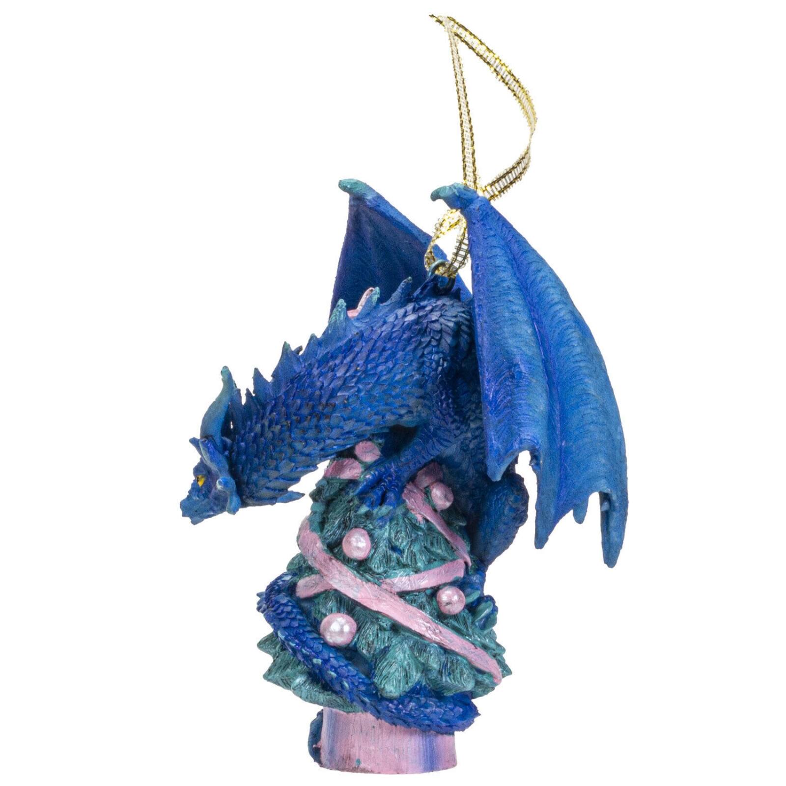 Back. Pacific Trading - Blue Dragon on Christmas Tree Hanging Ornament 5 inch - Blue.