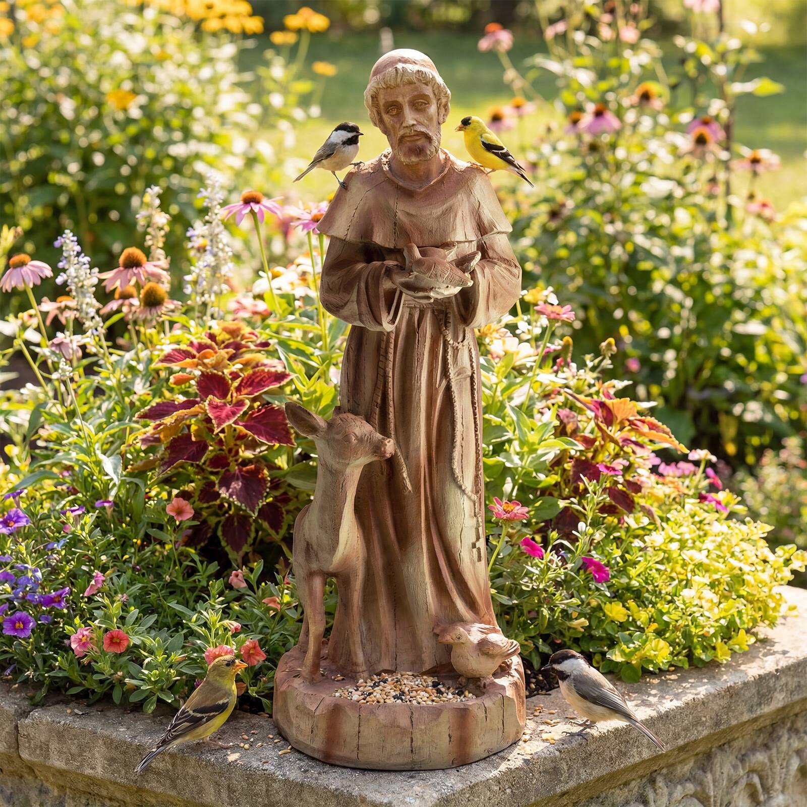 Alt View 4. Costway - Costway 24.5" St. Francis Statue with Bird Feeder, Animals Sculpture for Garden, Yard, Lawn - Brown.