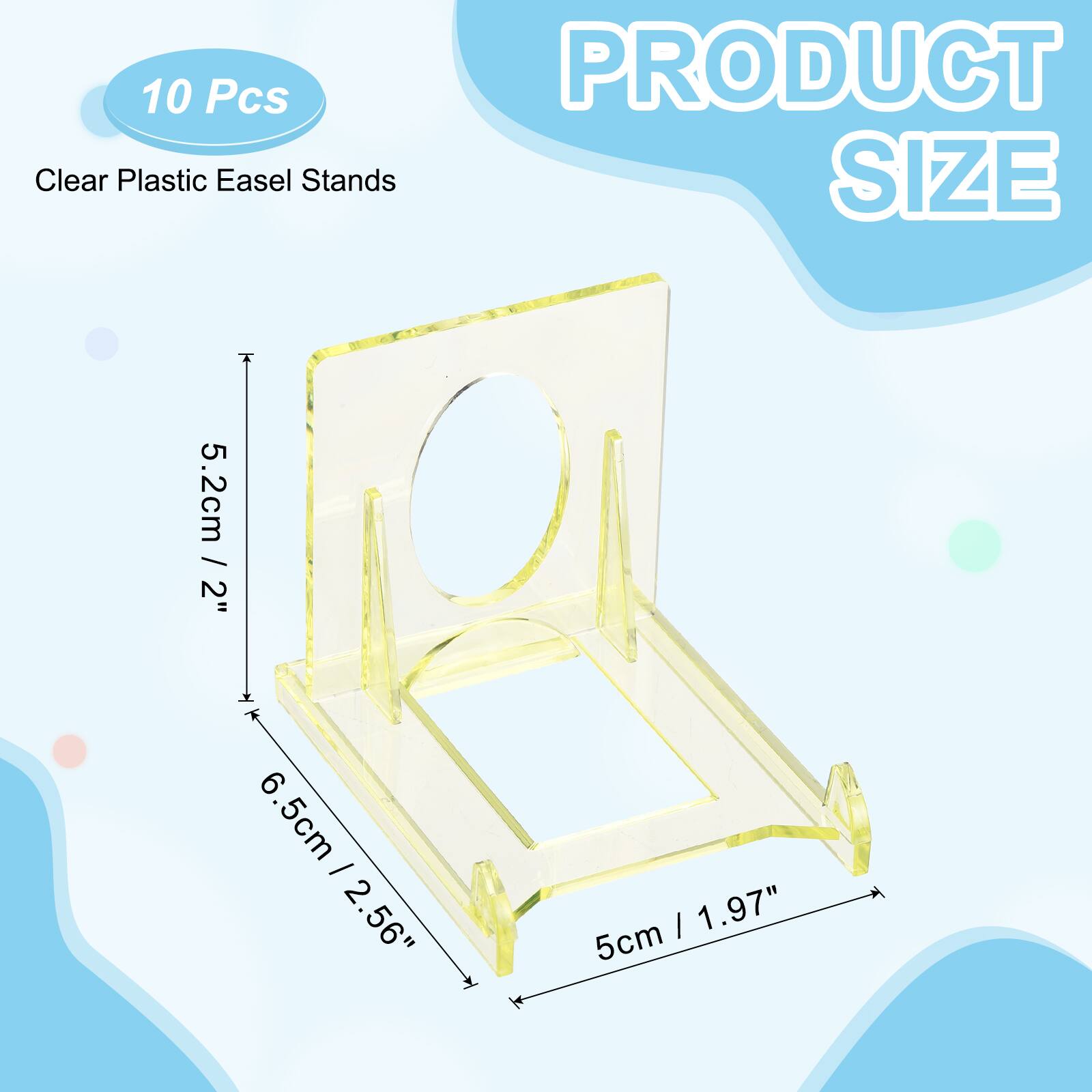 10 Pcs Clear Plastic Easel Stands

PRODUCT SIZE

5.2cm / 2"  
6.5cm / 2.56"  
5cm / 1.97"