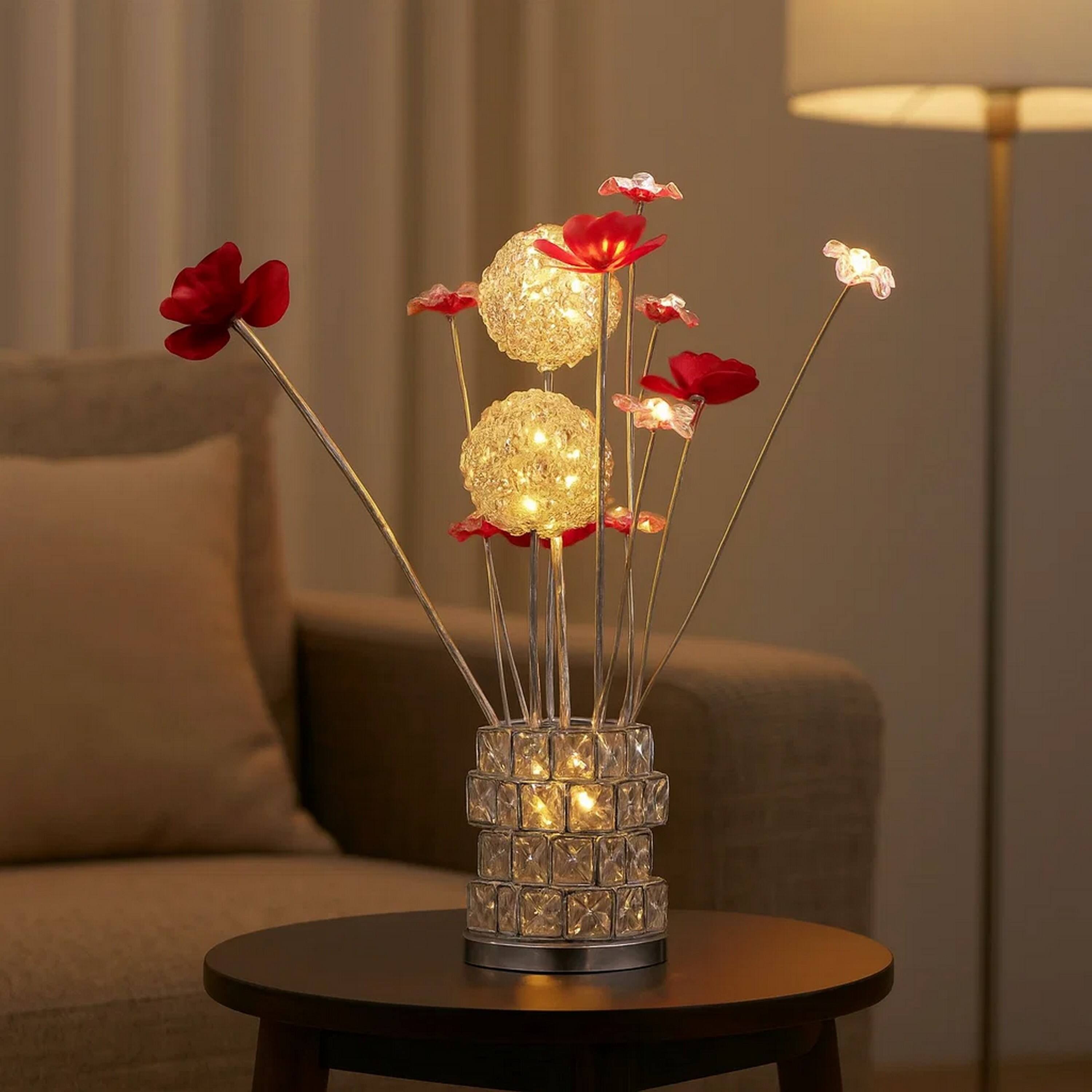 Alt View 2. Manhattan Lane - Accent Table Lamp, LED, Roses, Crystal Square Vase, Chrome 21 Inch - Red, Chrome.