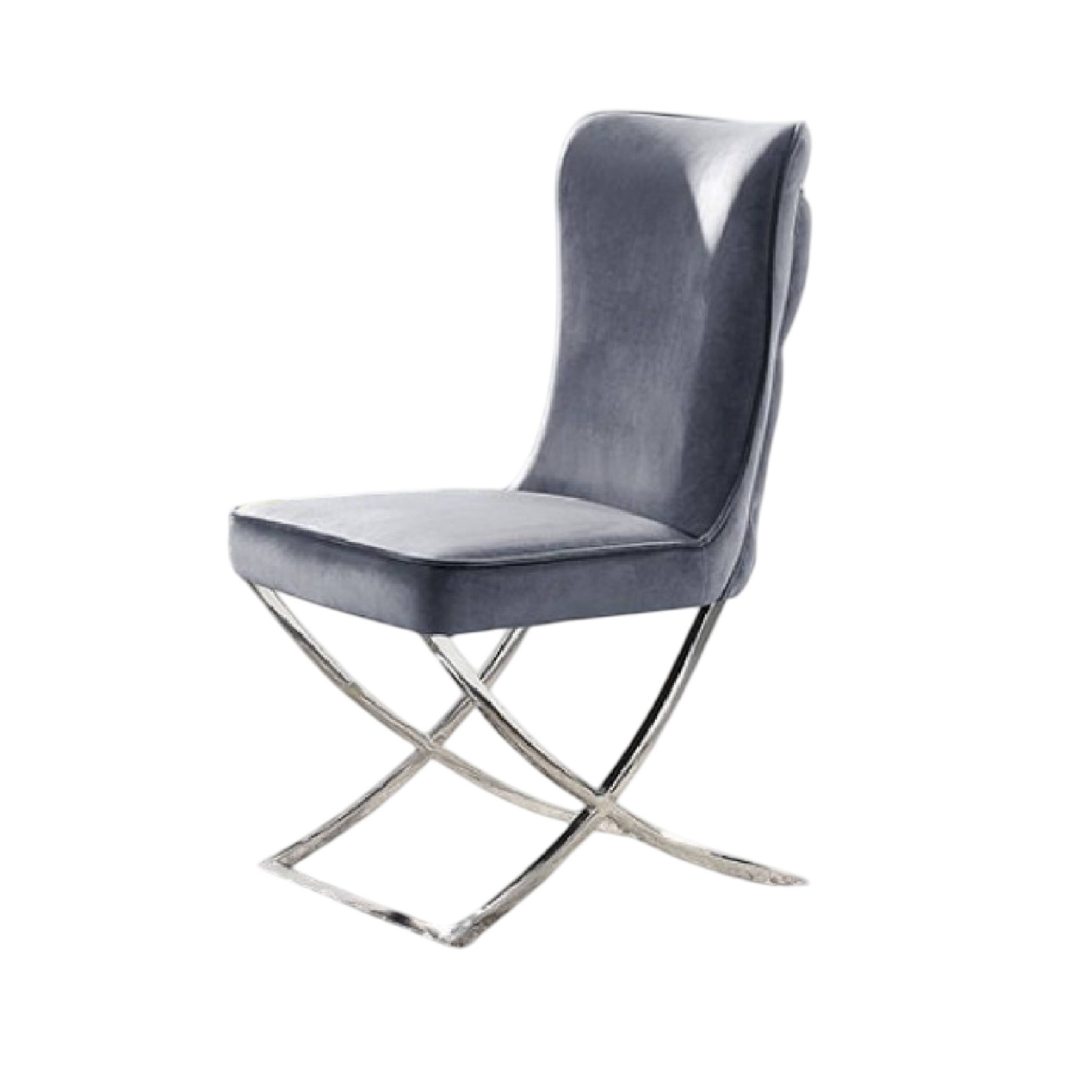 Alt View 3. Manhattan Lane - Waden Side Dining Chair Set of 2,Gray Button Tufted Velvet - Chrome, Gray.