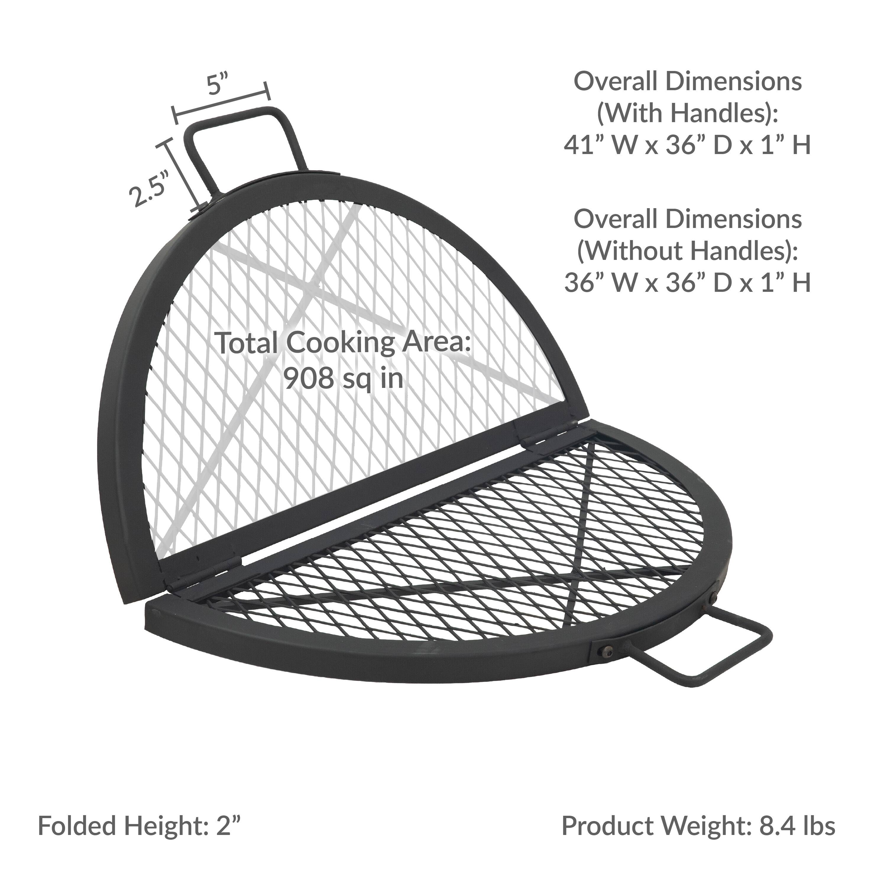 2.5" 5" Overall Dimensions (With Handles): 41" W x 36" D x 1" H Overall Dimensions (Without Handles): 36" W x 36" D x 1" H Total Cooking Area: 908 sq in Folded Height: 2" Product Weight: 8.4 lbs