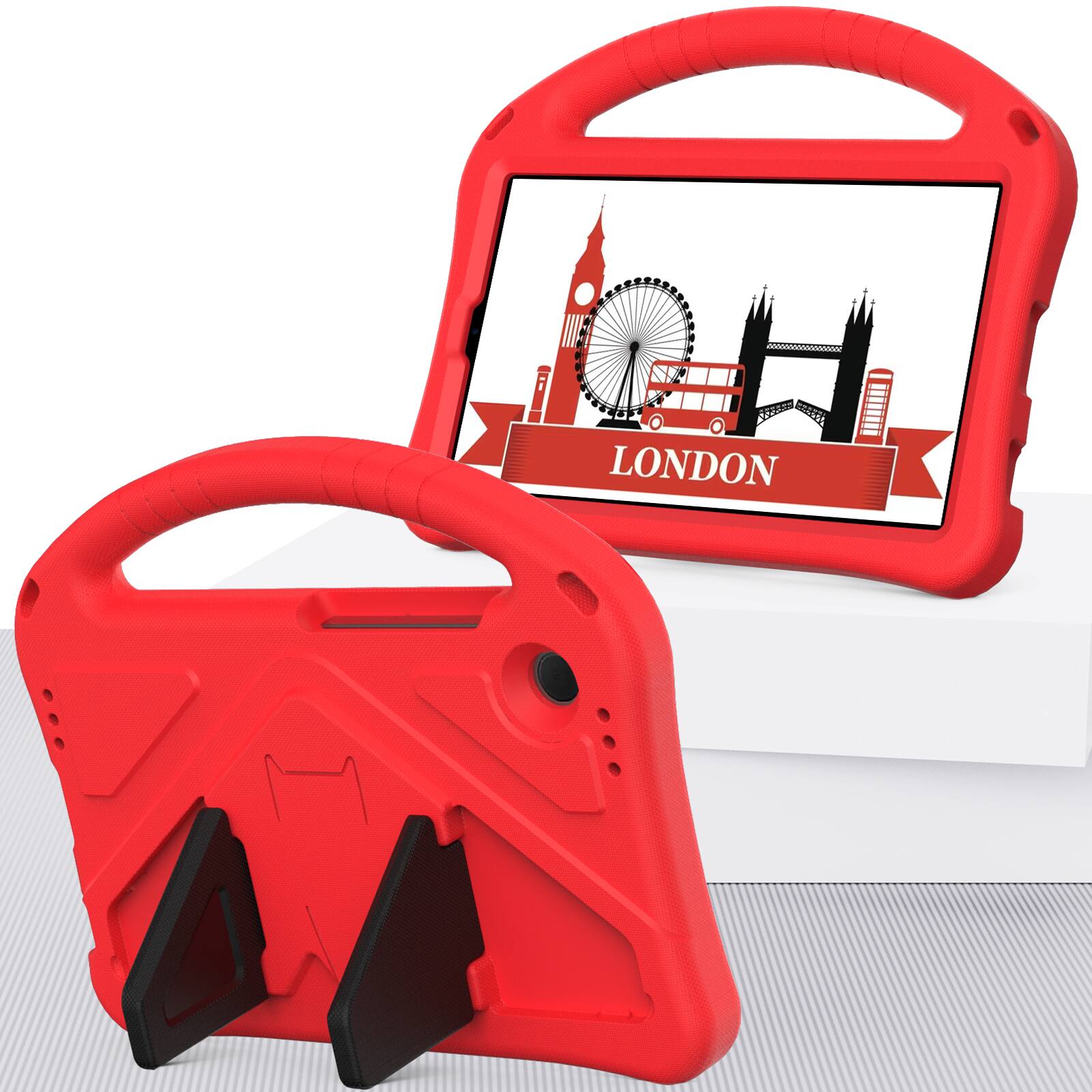 Angle. Dteck - For Samsung Galaxy Tab A8 2022 10.5'' Lightweight EVA Shockproof Handle Stand Kids Case Cover - Red.