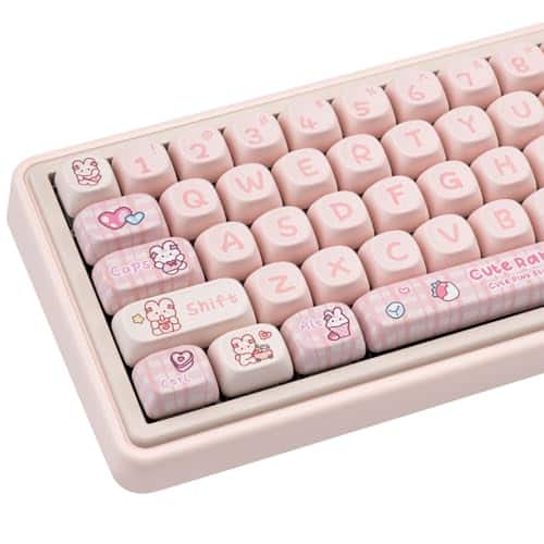 HM 1810 - Cute Pbt 144 key Pink Gaming Keycaps Set Moa Profile Anime Dye sub Ansi Layout Custom For Cherry Mx - Pink Cute Rabbit