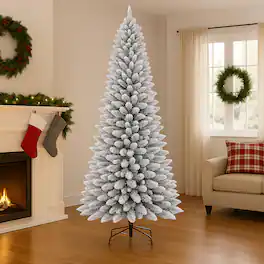 BreeBe - Artificial Flocked Pencil Tree 4.5FT/7.5FT with Dense Mixed Tips - White