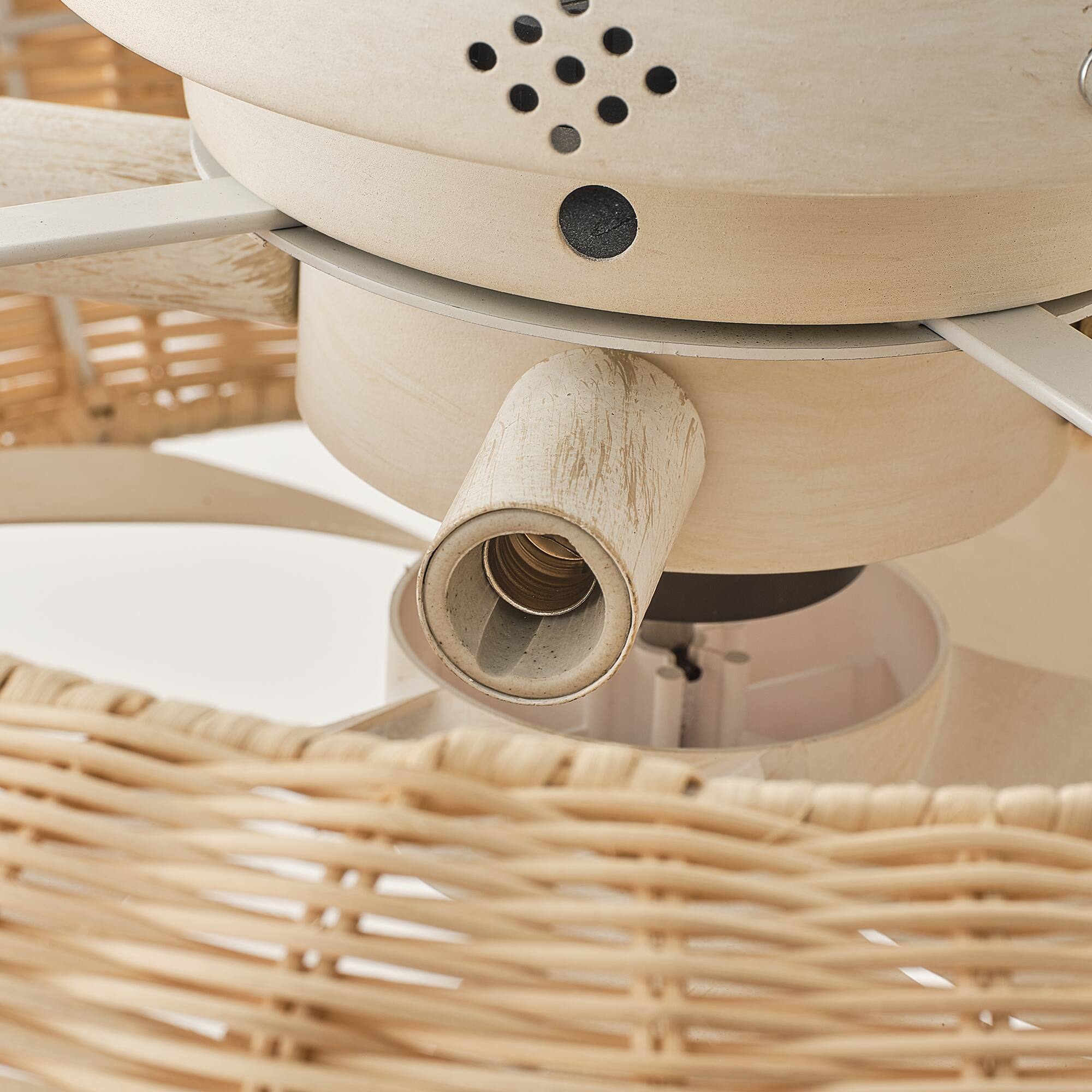 Alt View 8. Vaczon - 20" Boho Rattan Caged Ceiling Fan with Light and Remote, 6-Speed Reversible Blades, Low-Profile Flush Mount Ceiling Fan - Natural Rattan.