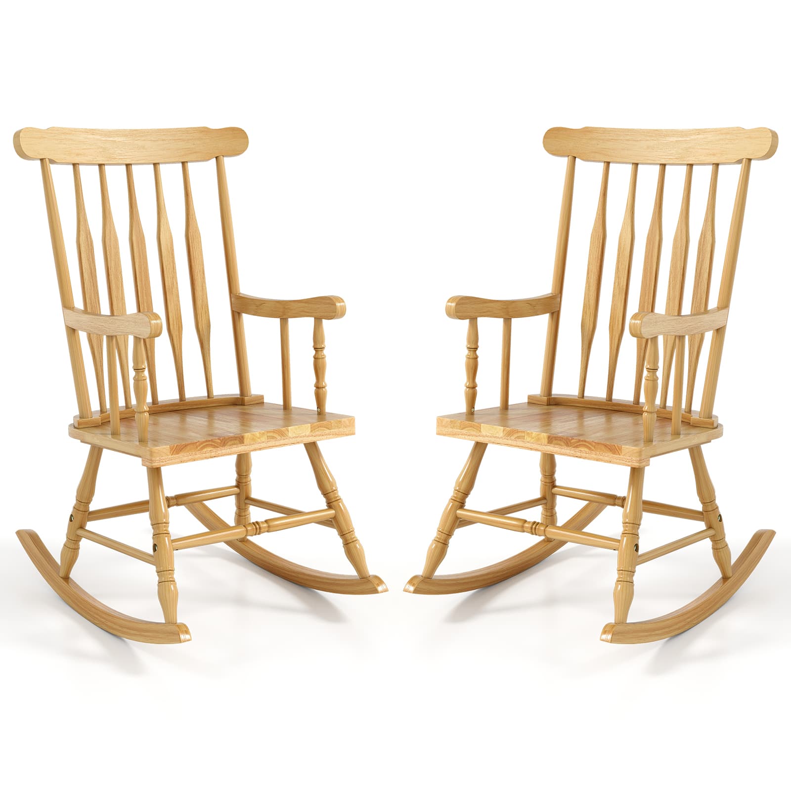 Gymax - 2 PCS Wood Rocking Chair Porch Rocker Indoor Outdoor Seat Glossy Finish Black - Natural